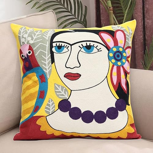 Miniatura 2 de Fundas de almohada cuadradas de algodón suave con bordado de arte abstracto, fundas de cojín cuadradas para balcón, fundas de almohada para sofá,