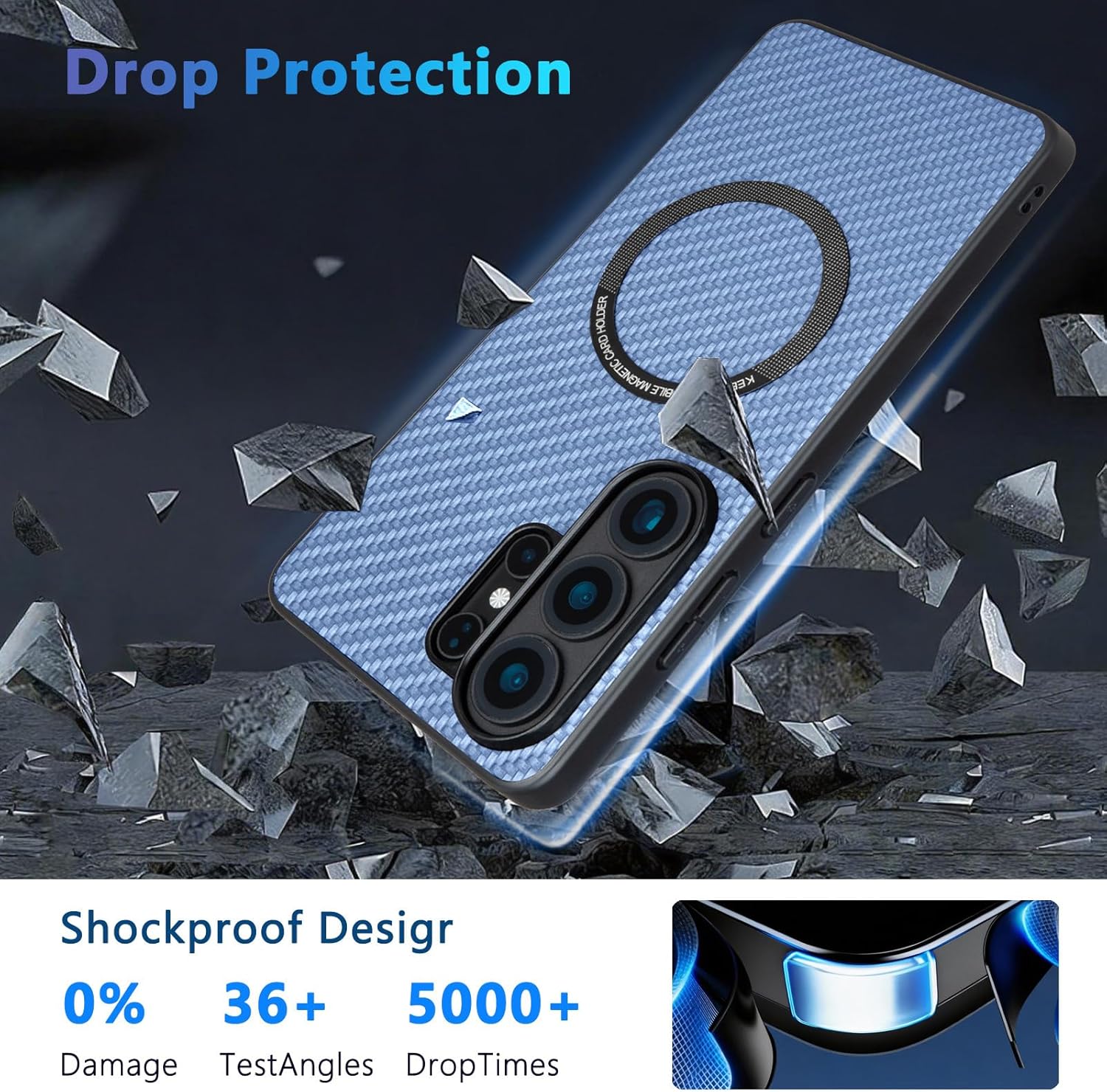 Designed for Samsung S26 Ultra Case with Card Holder, Fit for MagSafe & Magnet, Compatible Knitted Business Design with Anti-Slip TPU Frame & Shock Absorption Protection，Blue