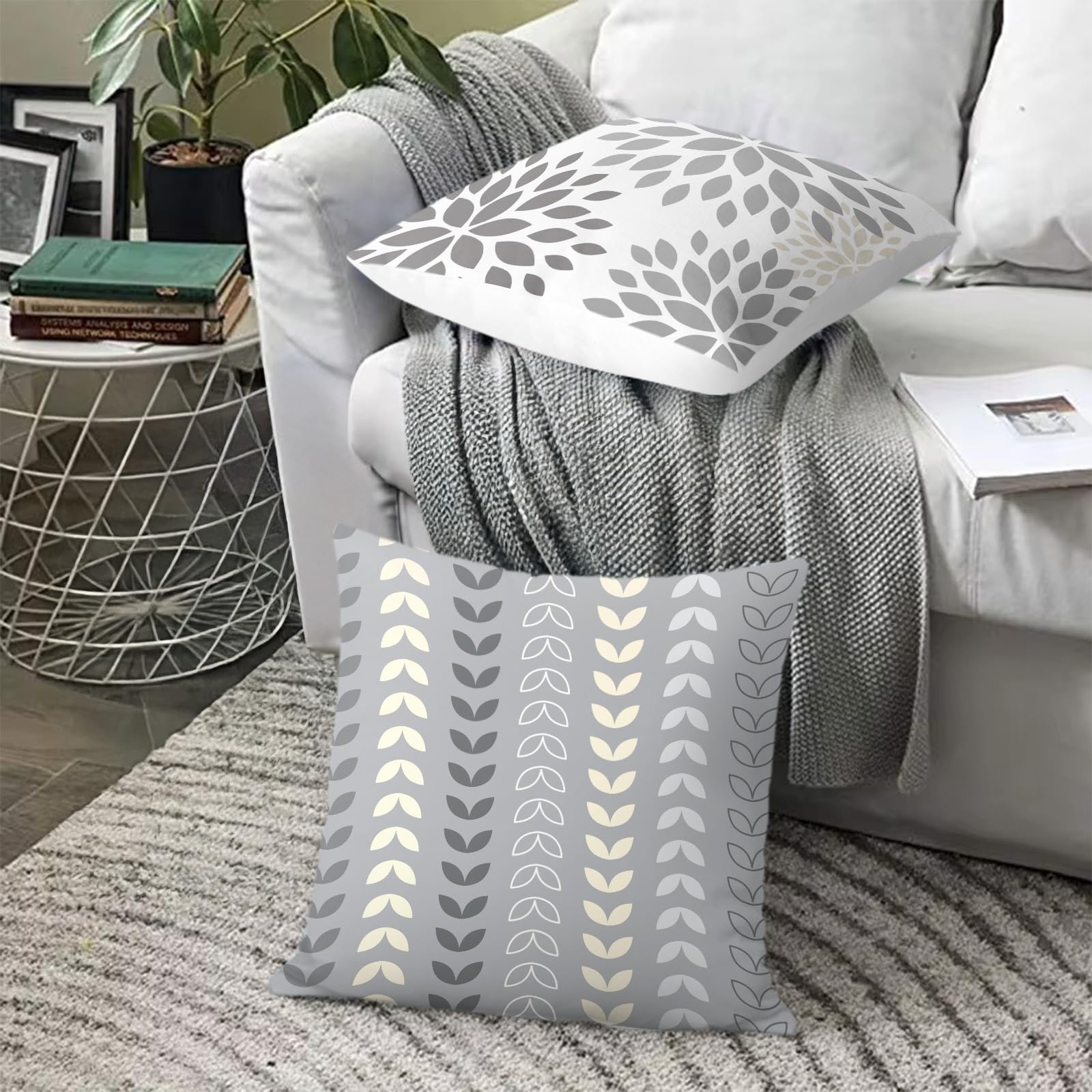 Fundas Cojines 45x45 Juego de 4 Flor Geométrica Minimalista