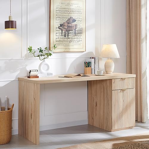 Miniatura 3 de JXQTLINGMU Escritorio ejecutivo moderno de 60 pulgadas con almacenamiento, escritorio de madera para oficina en casa con cajón y gabinete