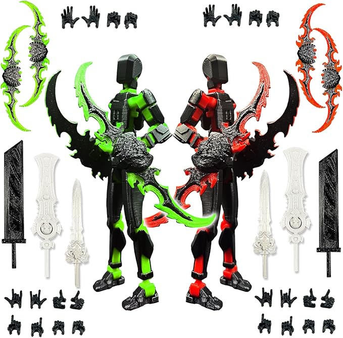 T13 New Action Figure Set (Assembly Completed), 3D Printed Multi-Jointed Movable Titan 13 Dummy Lucky 13 Mobile Robot, Nova 13 Action Figures Desktop Decorations for Game Lovers Toy (Black Red Green）