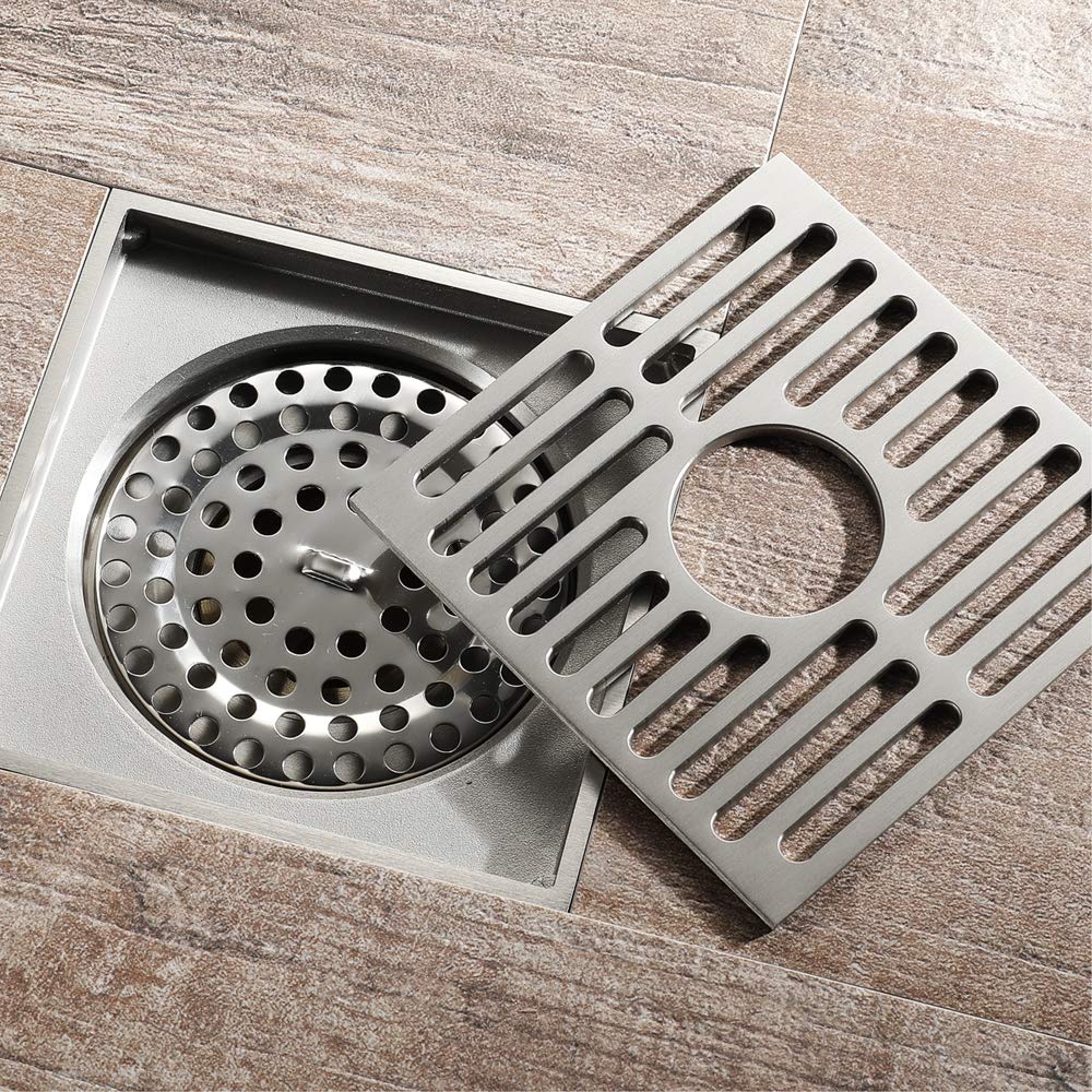 Desagües 10 * 10 cm Latón Macizo Cromo Plata Ducha Drenaje Baño Cubierta Cuadrada Anti