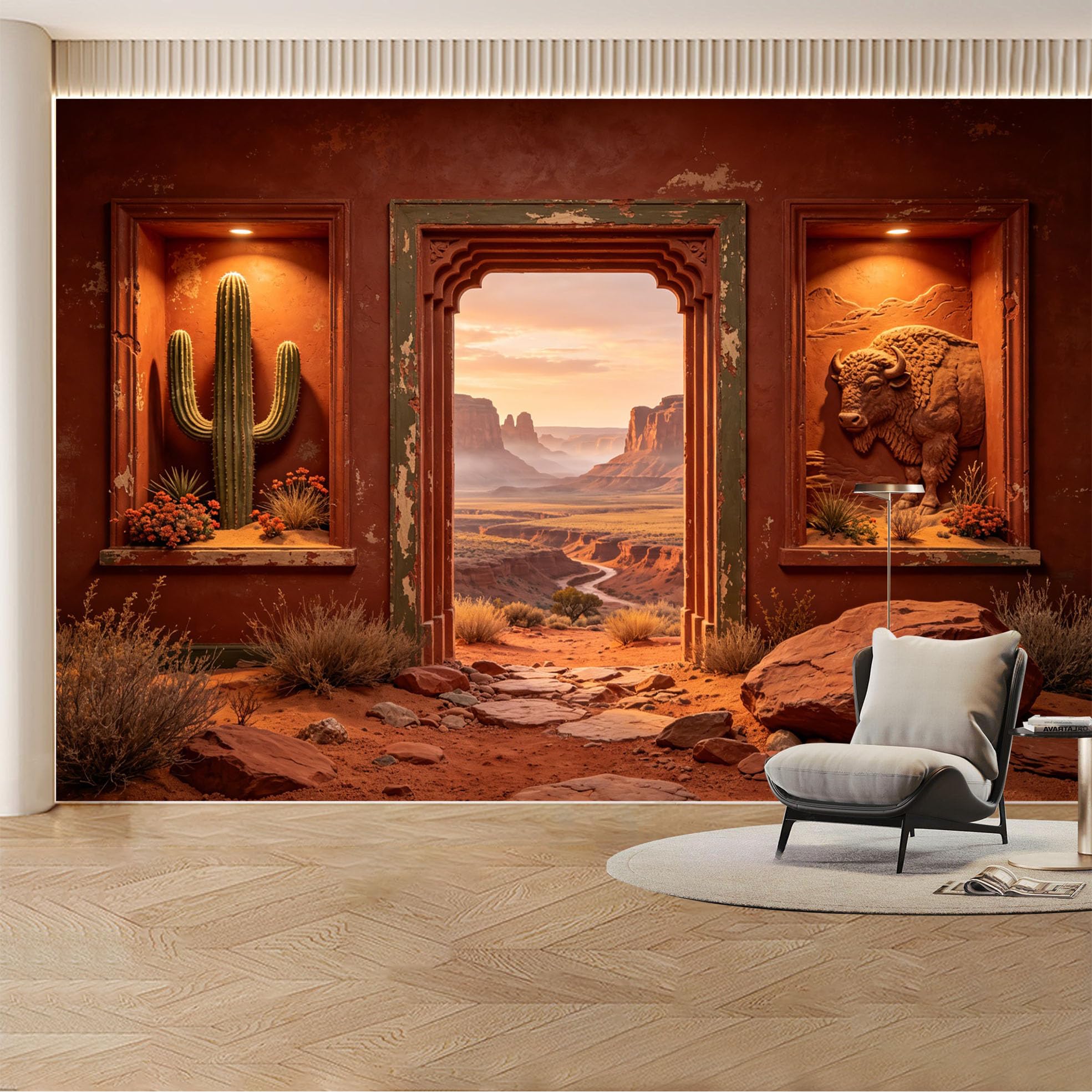 Custom Wall Mural Wallpaper Desert Canyon Cactus Landscape Nature Large Wall Art Mural Design Southwestern Rustic Sunset Removable SelfAdhesive Large Photo for Living Room， Bedroom， Office