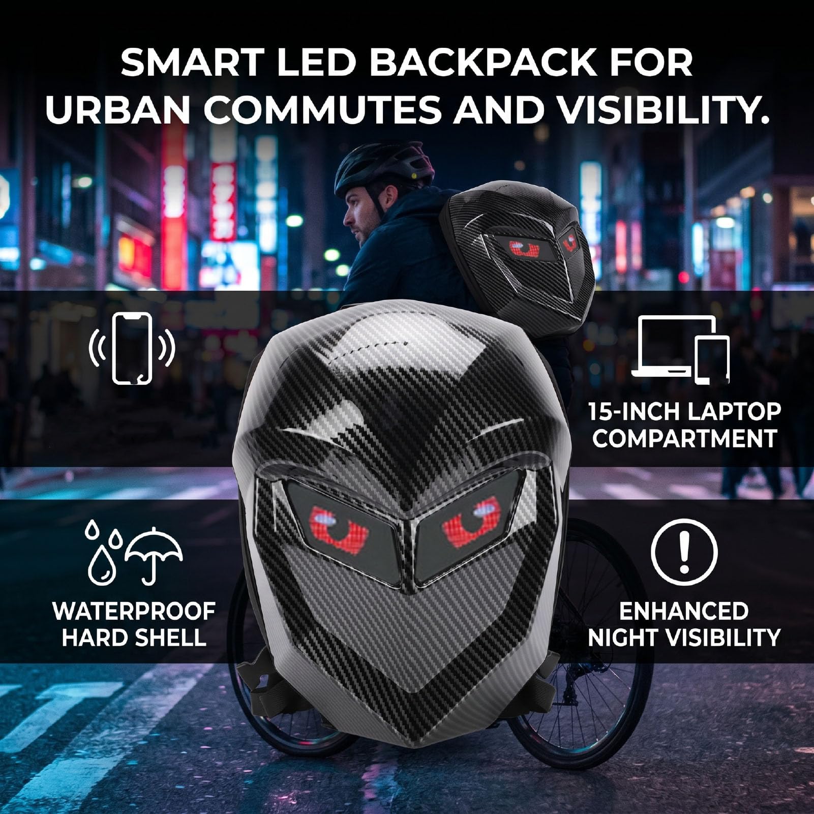 Zaino Moto per Laptop LED, Zaino Personalizzabile con Schermo, per Motociclisti