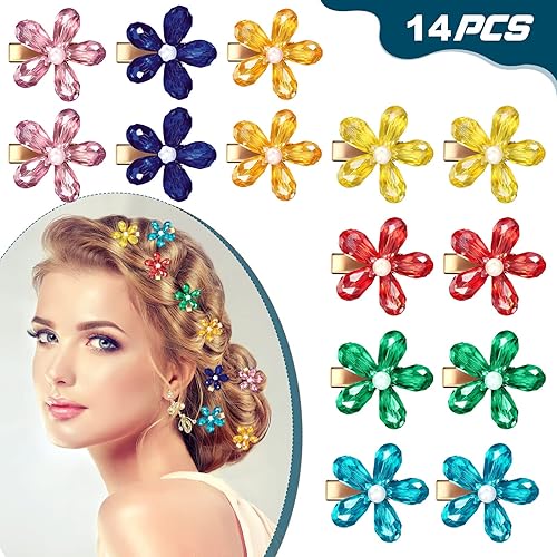 Miniatura 4 de 14 pinzas para el cabello con flores, pequeñas perlas, de cristal de cocodrilo, mini pinzas decorativas para el cabello, pasadores elegantes para el