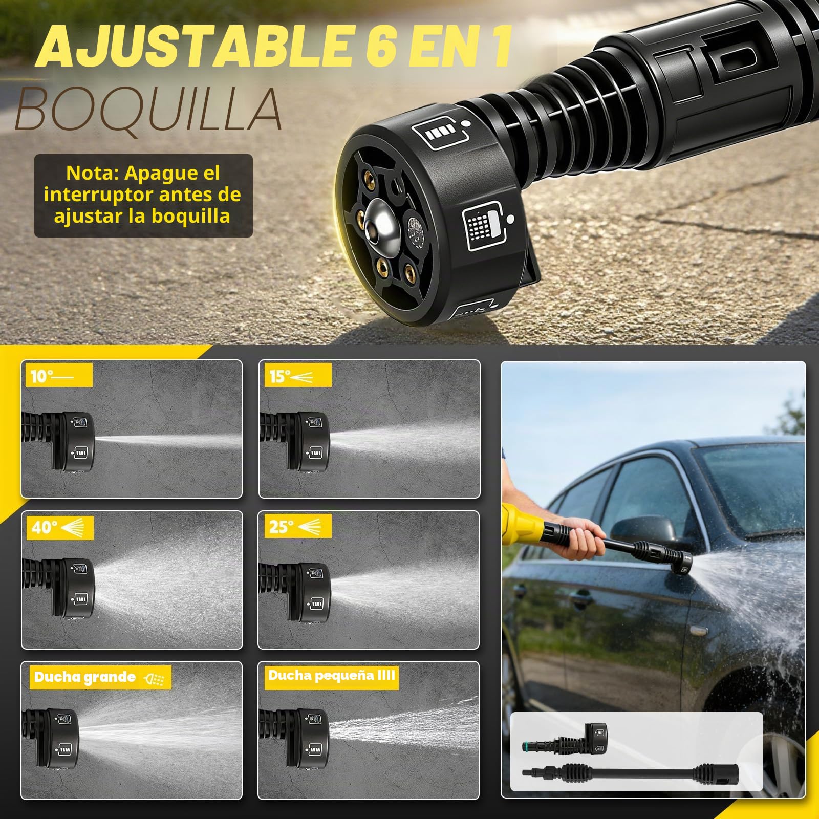 Hidrolimpiadora sin Cable Compatible con batería Dewalt 20V, 750 PSI Hidrolimpiadora portátil de Mano con cañón de Espuma con Boquilla 6 en 1 para Limpieza de Suelos de Coches y Paredes (sin batería)
