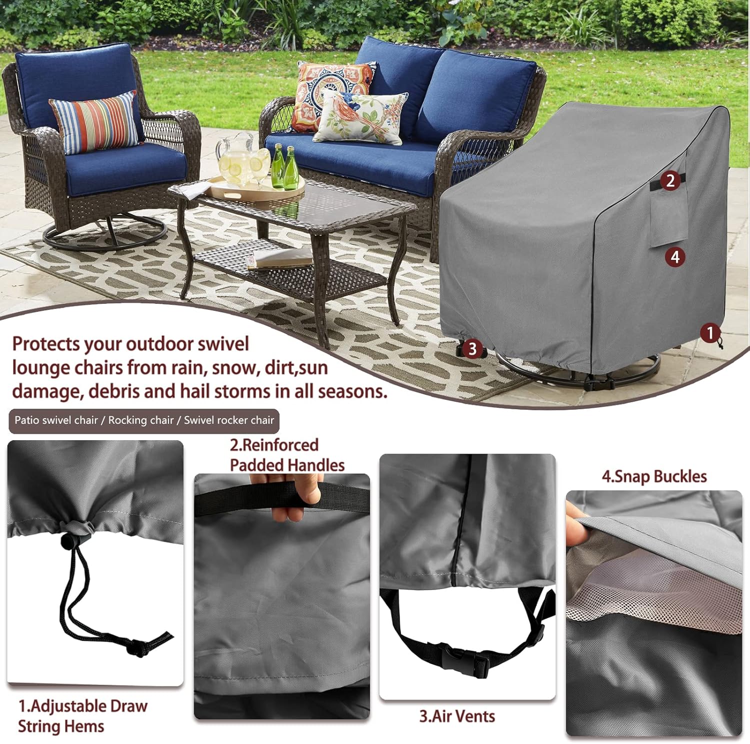Okcool Outdoor Swivel Chair Cover 2 Pack,Outdoor Furniture Patio Chair Covers Waterproof Clearance,(30" W x 34" D x 38.5" H) Outdoor Lawn Patio Furniture Covers,Grey