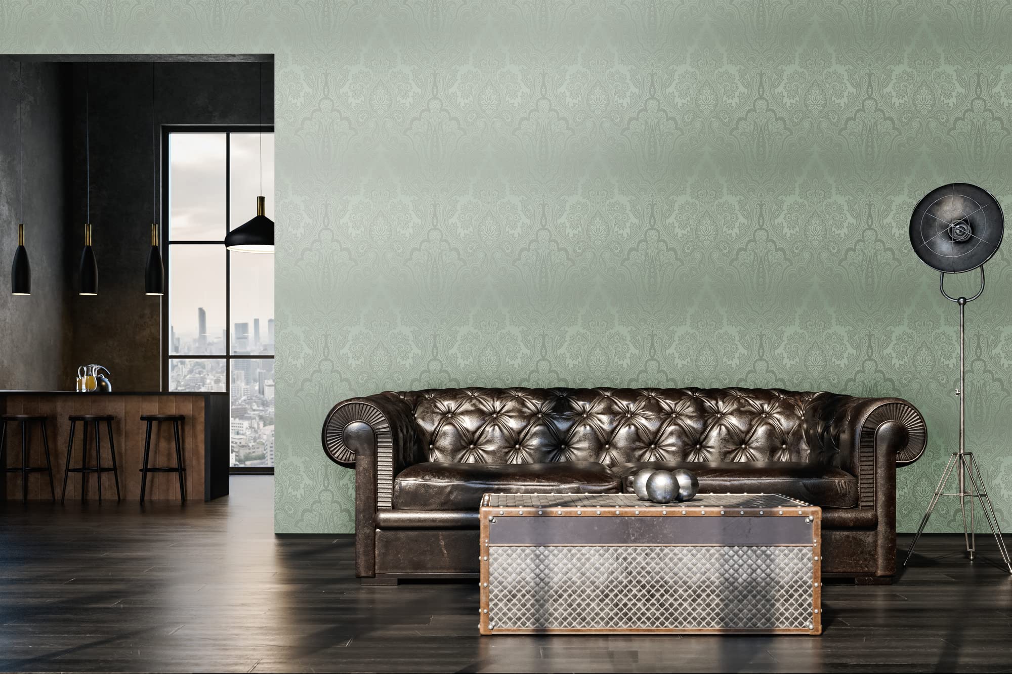 Livingwalls My Home My Spa 387081 Baroque Non-Woven Wallpaper Eucalyptus Green Ornament Glitter 10.05 x 0.53 m Made in Germany - Image 4
