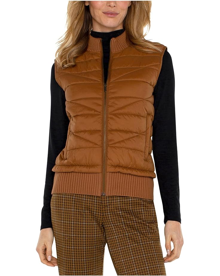 Liverpool Los Angeles Petite Sleeveless Quilted Front Full Zip Sweater Vest - Main View