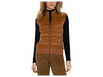 Liverpool Los Angeles Petite Sleeveless Quilted Front Full Zip Sweater Vest Women