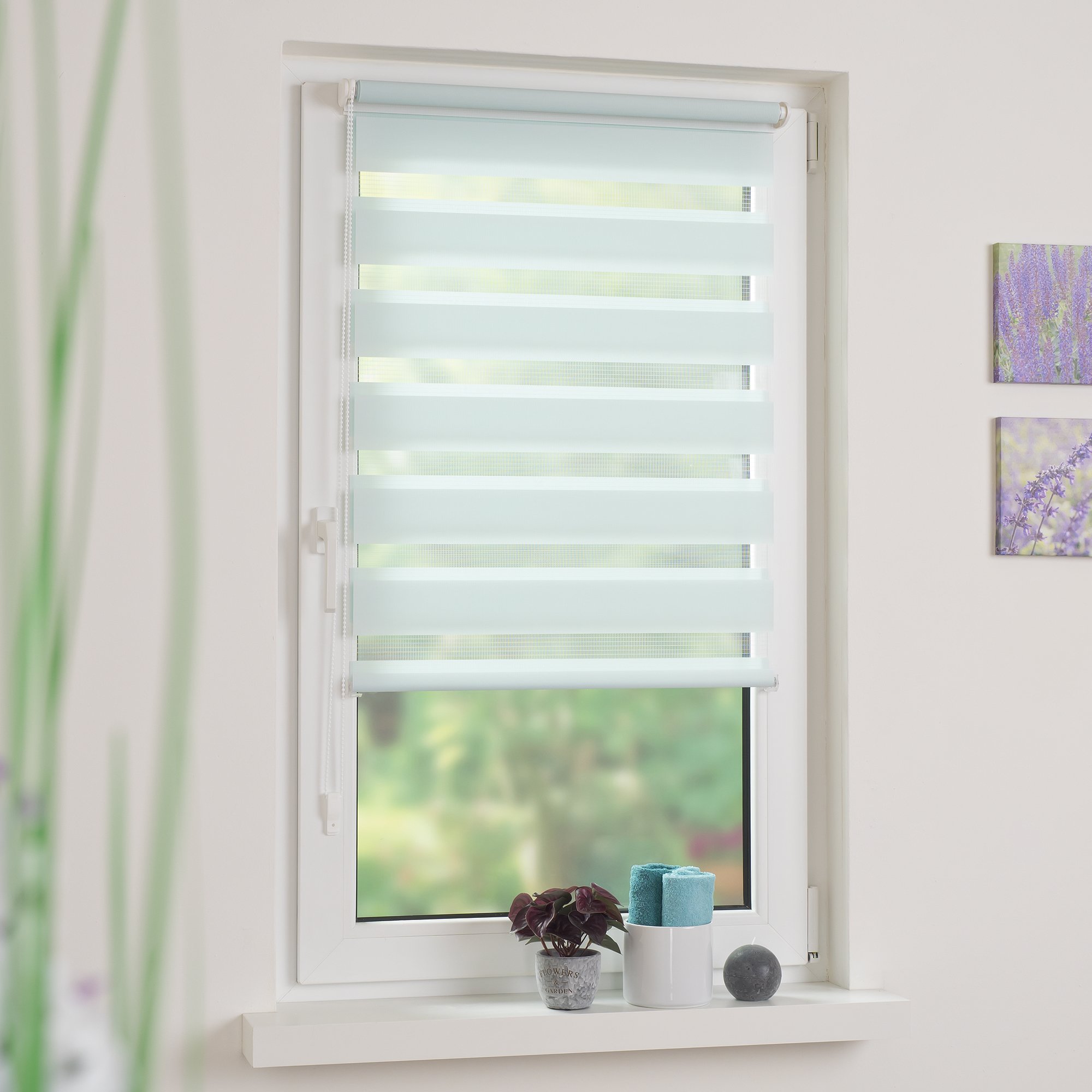 Garduna Doppelrollo Klemmfix ohne Bohren - 70 x 210cm - für TÜREN Blau Pastell - Duo-Fenster-Rollo mit Klemmträger