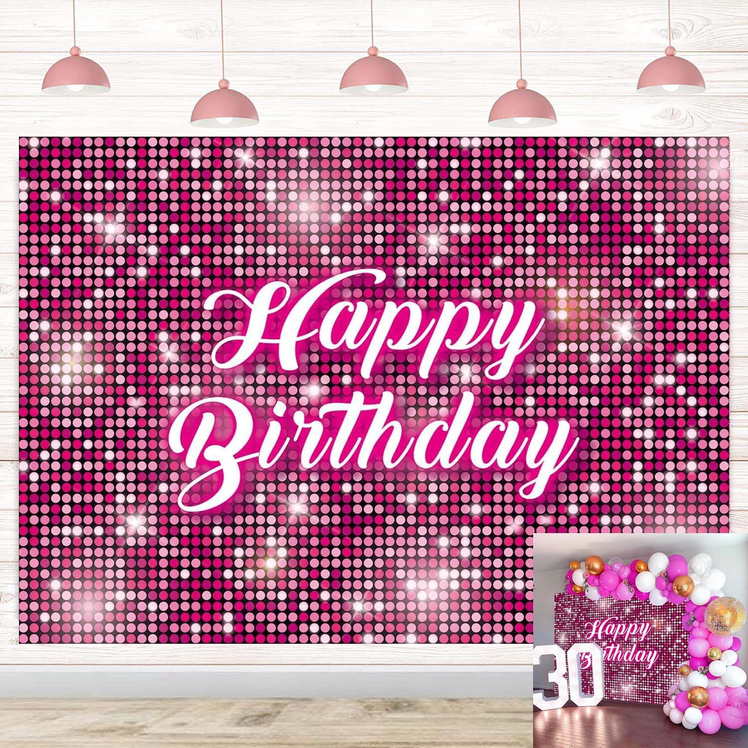 Pink Glitter Birthday Backdrop Flash Square Wall Sequin Shimmer Photography Background for Girl Woman Sweet Birthday Party Decorations Background (Pink, 7X5FT(82x59inch))