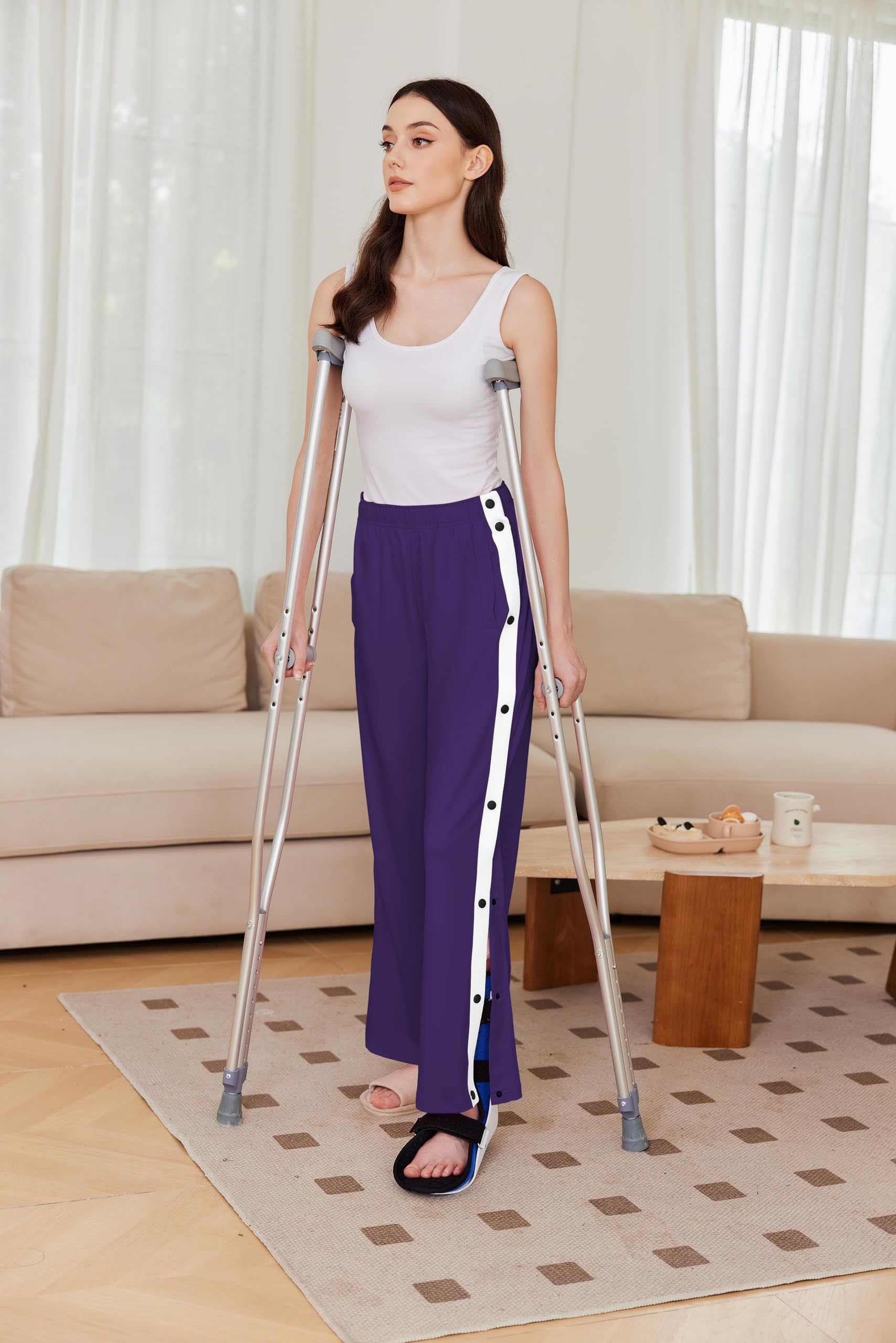 Deyeek Pantaloni da donna strappati con spacco laterale a scatto fondo aperto pantaloni della tuta gamba Breakaway Post Chirurgia Pantaloni con tasche