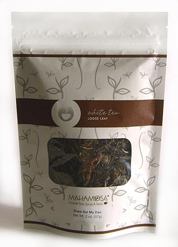 Mahamosa Rose White Tea (Bai Mu Dan) 2 onzas, mezcla de té blanco de hoja suelta (té pai mu tan, té bai mudan) (con cártamos, pétalos de rosa,