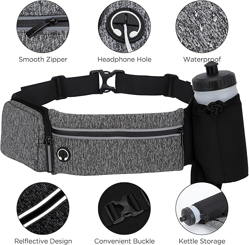 Miniatura 4 de Cinturón de hidratación para correr con soporte para botella de agua, cinturón ajustable para correr con tira reflectante, ligera, con soporte para