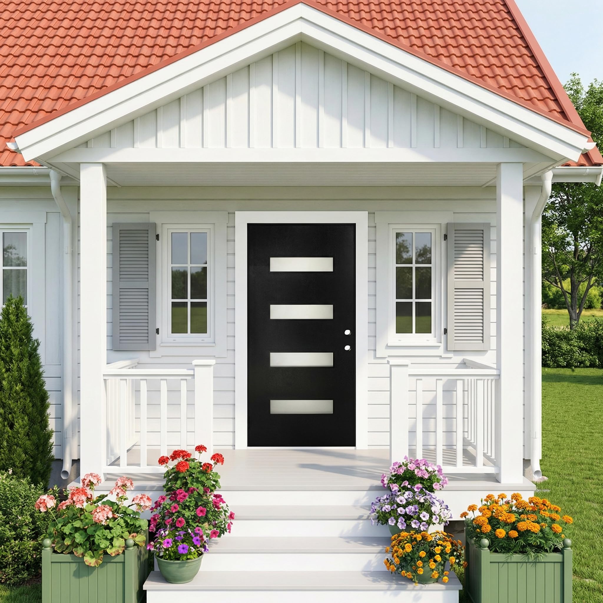 Casaphoria 36" x 80" Fiberglass Entry Door Without Door Frame,Left Hand Inswing Exterior Door with Brickmould,Contemporary Wooden Grain Knock-Down Front Door for Home Entrance, Black Door Slab Only