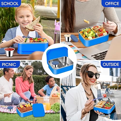 Miniatura 7 de Caja Bento de acero inoxidable, 28.7 onzas, con divisor extraíble, contenedores de almuerzo de metal reutilizables a prueba de fugas con tapa de