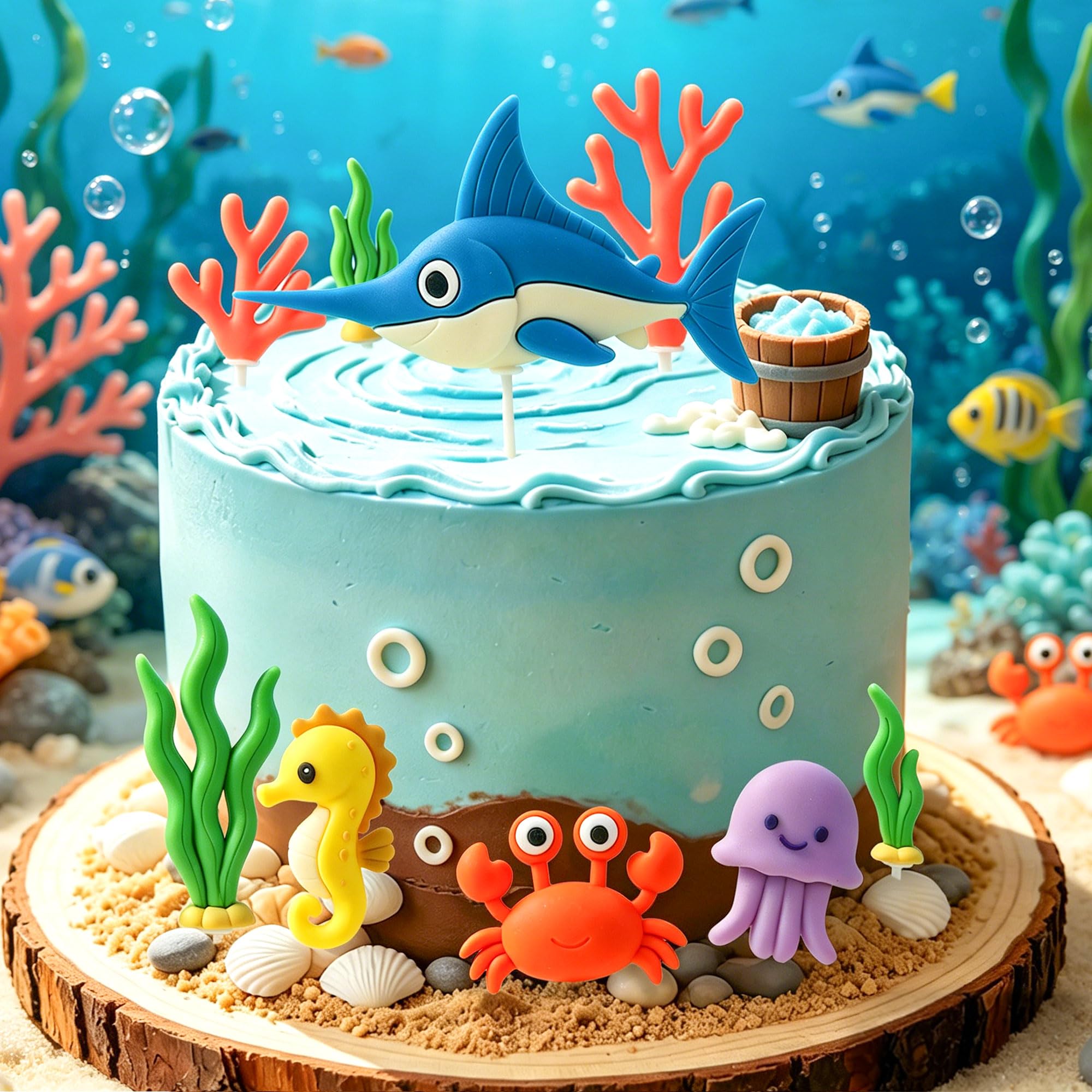 Under the Sea Ocean Cake Decorations Themed Birthday Cake Toppers Cute Party Favor Supplies for Birthday and Baby Shower Party Decor