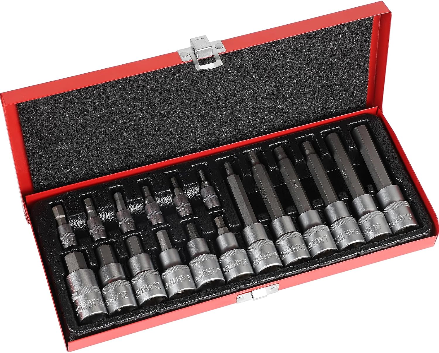 18-Piece Socket Spanner Set 1/2 Inch H6 H7 H8 H10 H12 H14 (55 mm Long), 1/2 Inch H5 H6 H7 H8 H10 H12 (100 mm Long) & 1/4 Inch H3 H4 H5 H6 H7 H12 8 hexhexant Hex Nut Set with Metal Case