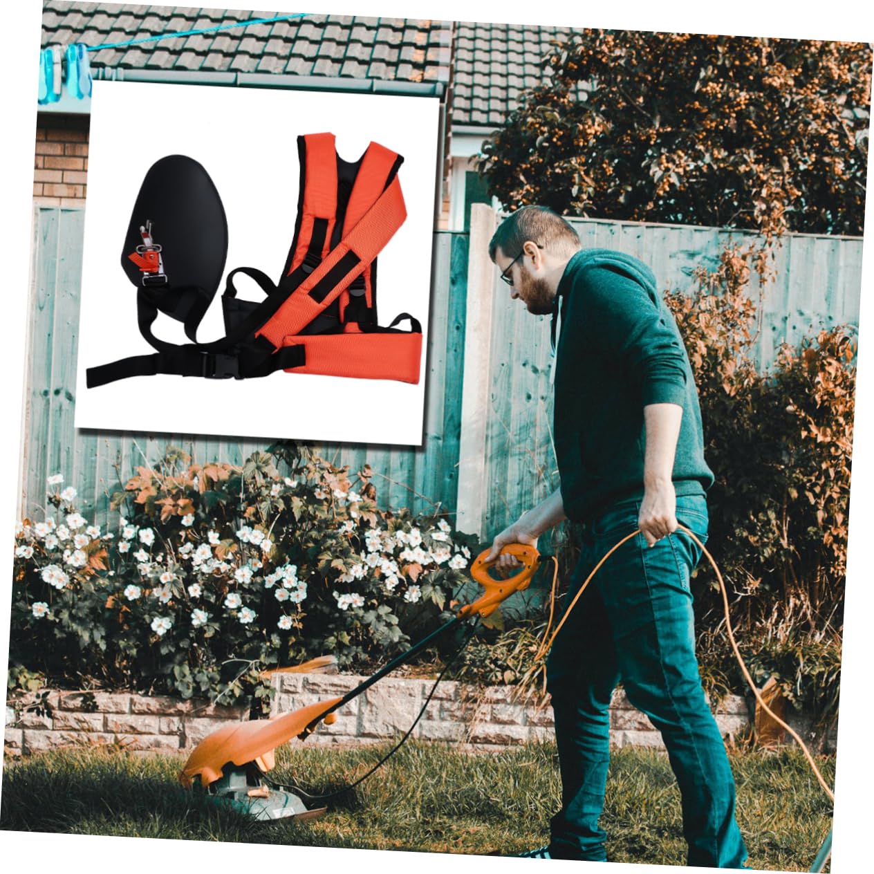 BESTonZON Imbracatura Imbottita per Decespugliatore Cintura Doppia Tracolla per Potatore Resistente e Antiusura Regolabile per Utensili Agricoli Giardino