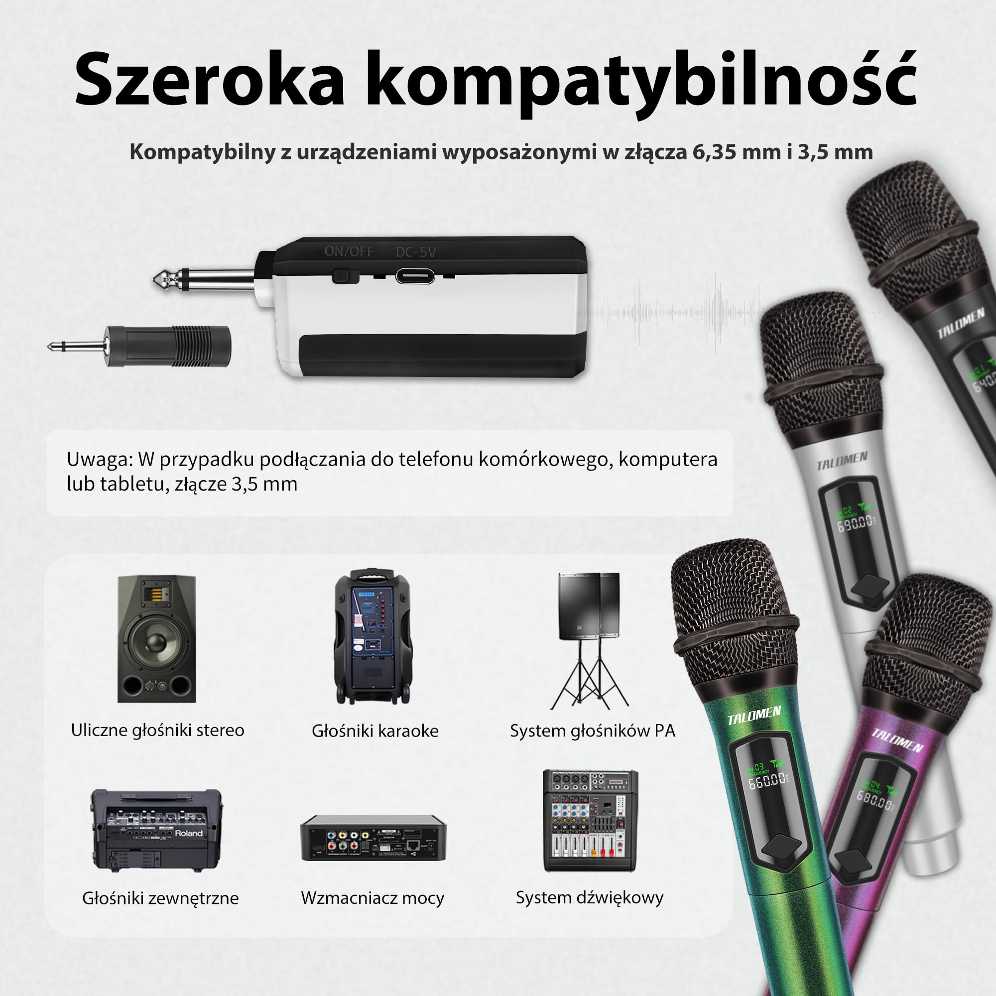 Talomen bezprzewodowy mikrofon 2,4GHz, 4 dynamiczne mikrofony ręczne z odbiornikiem ładowalnym, zasięg 160 stóp, idealny na karaoke, śpiew, imprezy, spotkania, K604 srebrny, czarny, zielony, fioletowy