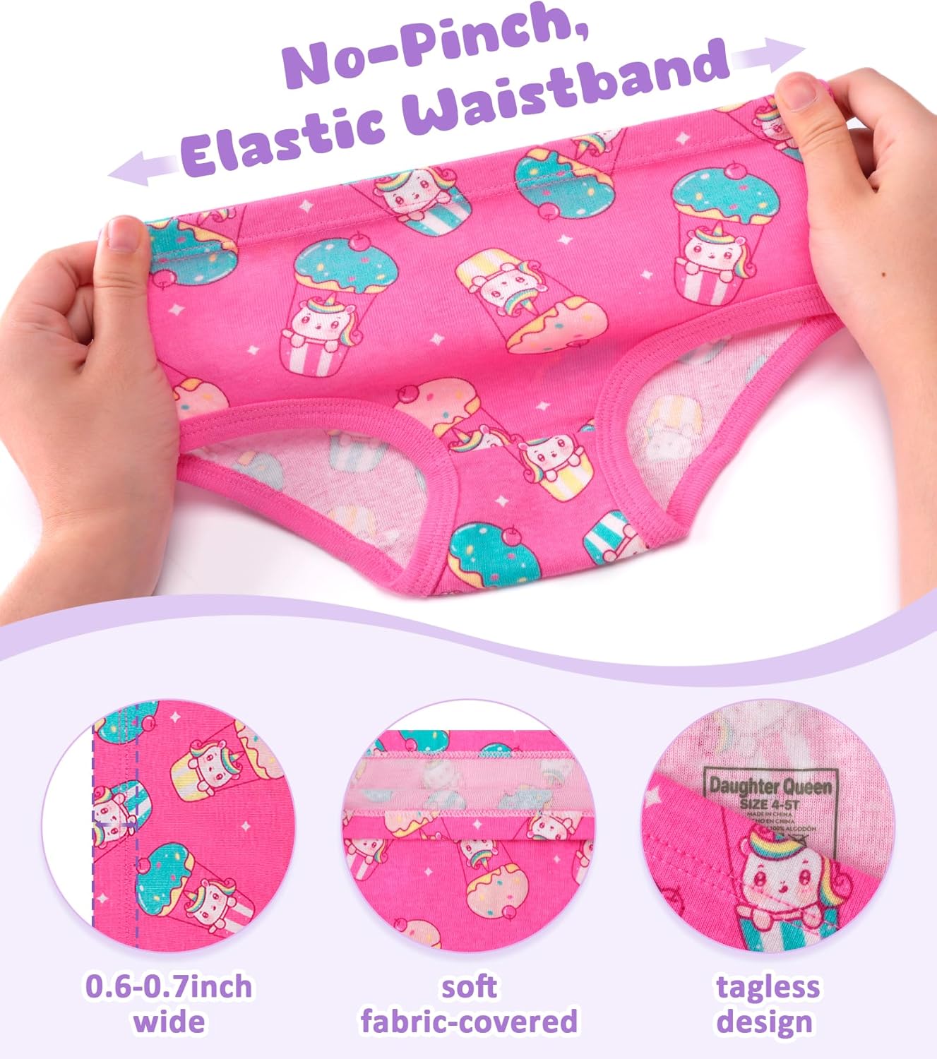 DAUGHTER QUEEN Girls and Toddlers 100% Cotton Underwear Tagless Soft Panties Size 2-3T,4-5T,5-6,7-8 (6-Pack) - Image 4
