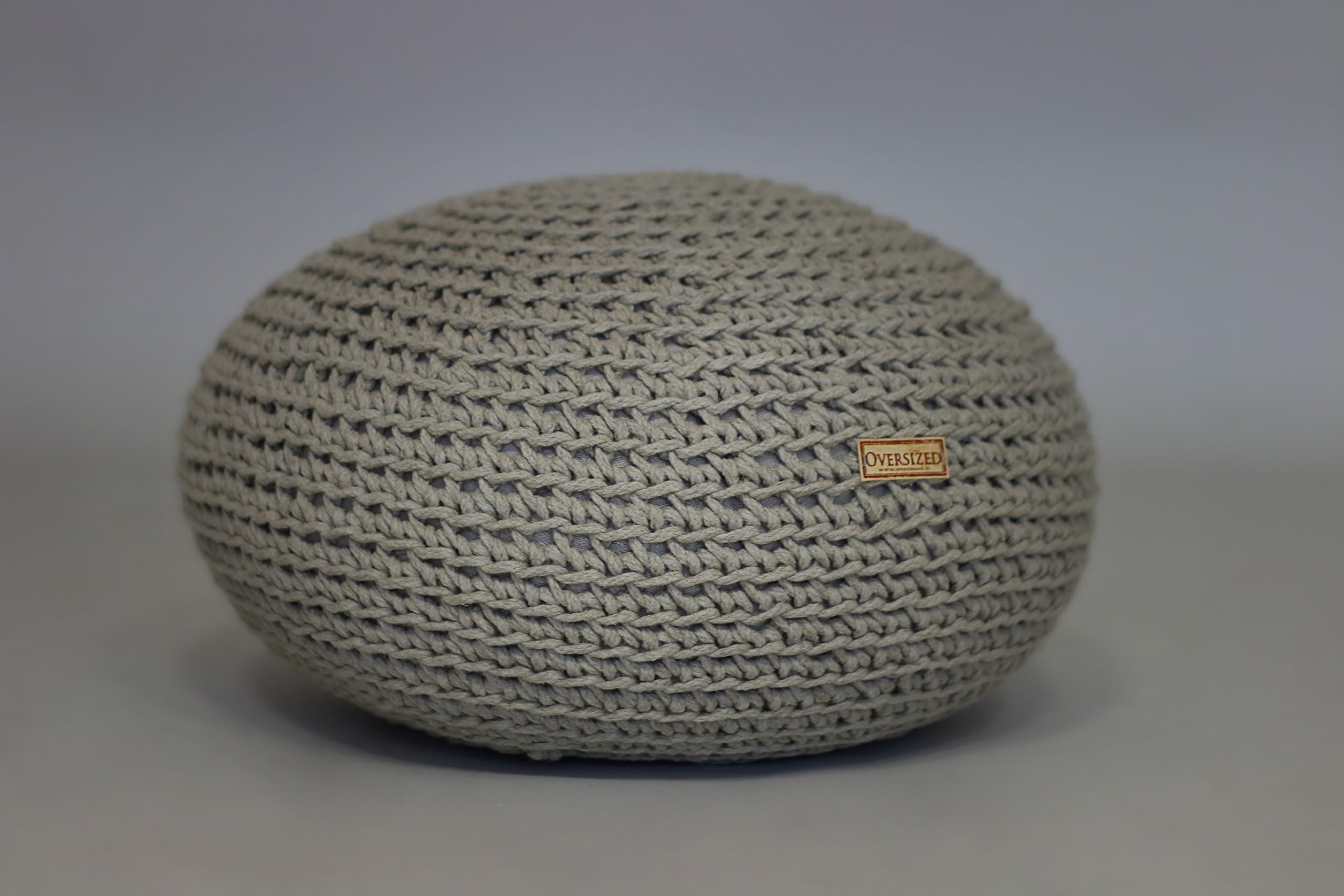 Handmade Natural Linen Pouf, Crochet Ottoman, floor cushion, grey pouffe (21 in x 11 in)