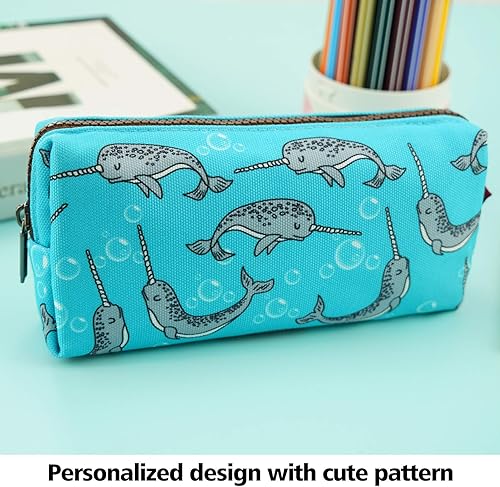 Miniatura 6 de LParkin Lindo Narwhal lona lápiz caso pluma bolsa bolsa estacionaria gadget maquillaje cosméticos bolsa caja