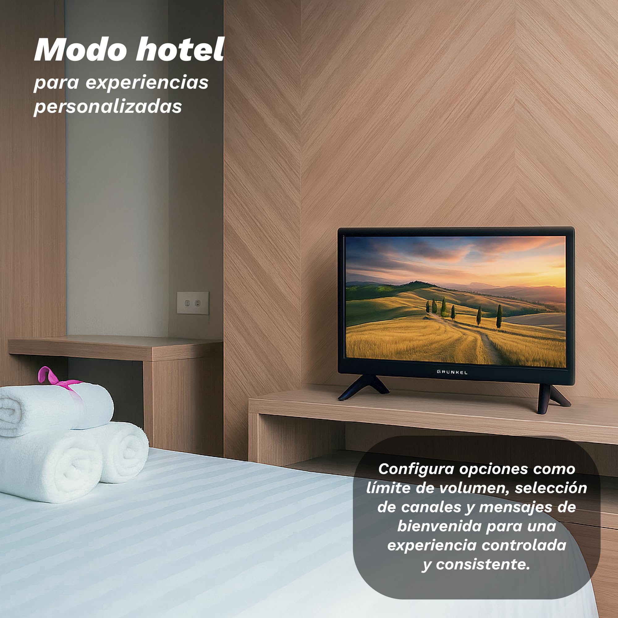 Grunkel - Televisor LED de 24 Pulgadas HD con Adaptador a 12V para Camper y Caravanas - LED-24 IV2 - Ready Alta definición con TDT Alta definición T2 - Modo Hotel con 3 HDMI y 2 USB - Negro