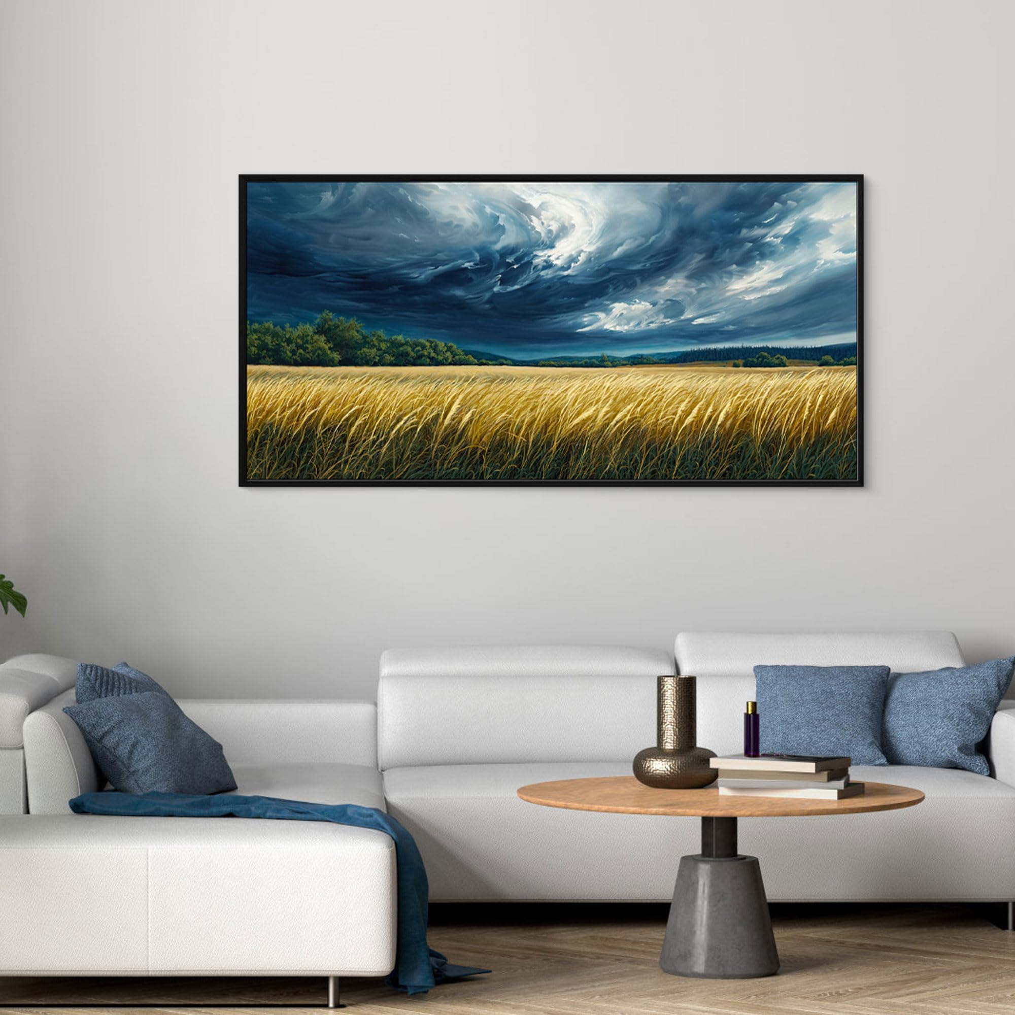 lianyibo Large Blue Abstract Canvas Wall Art Rustic Forest Landscape Sky Black Cloud Poster Prints for Living Room Decoration(90x180cm/Frameless)