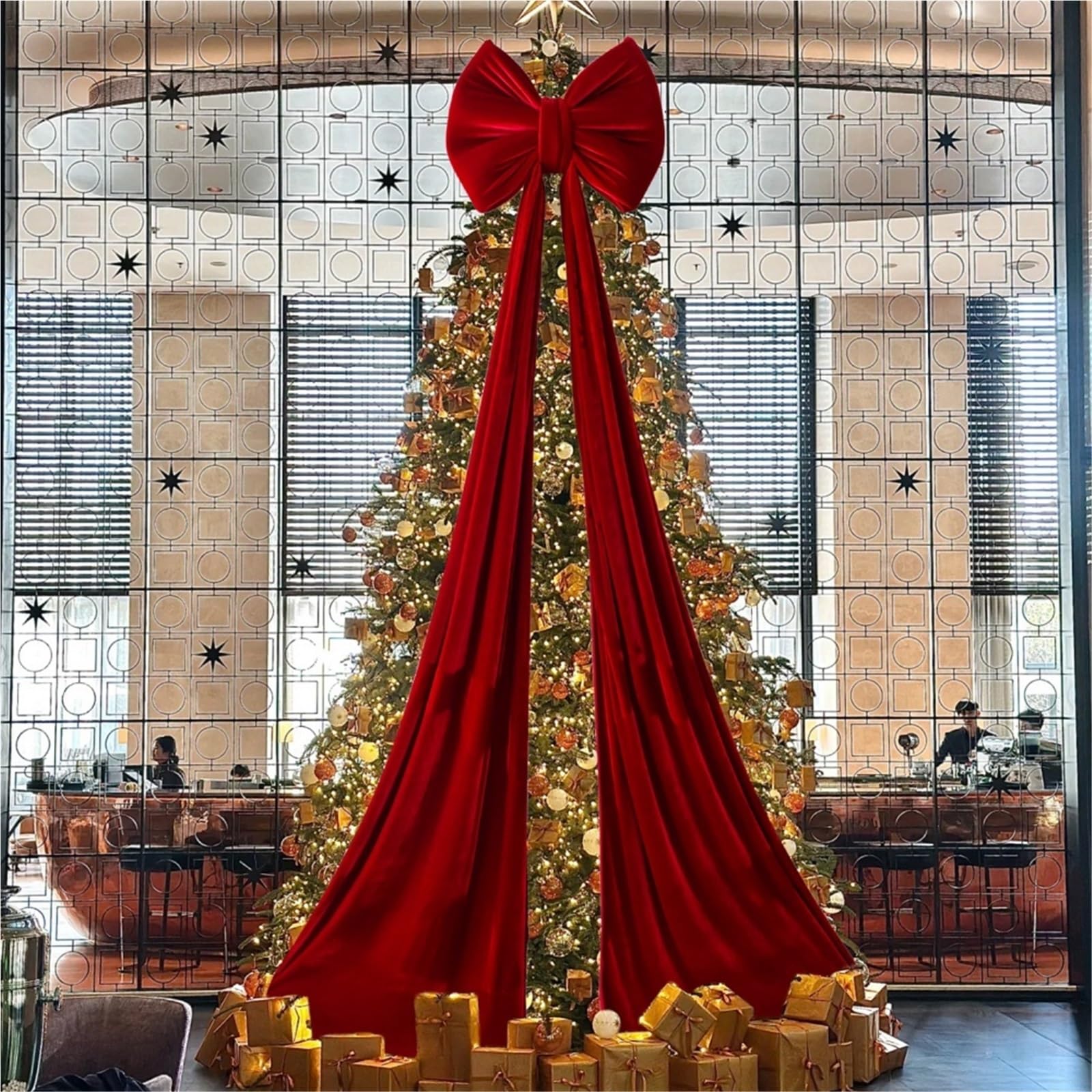 Lazos Arbol Navidad Lazo Grande for la Punta del árbol de Navidad, serpentinas largas, Cintas for Puertas Delanteras, Decoraciones for Exteriores(220cm Wine Red)