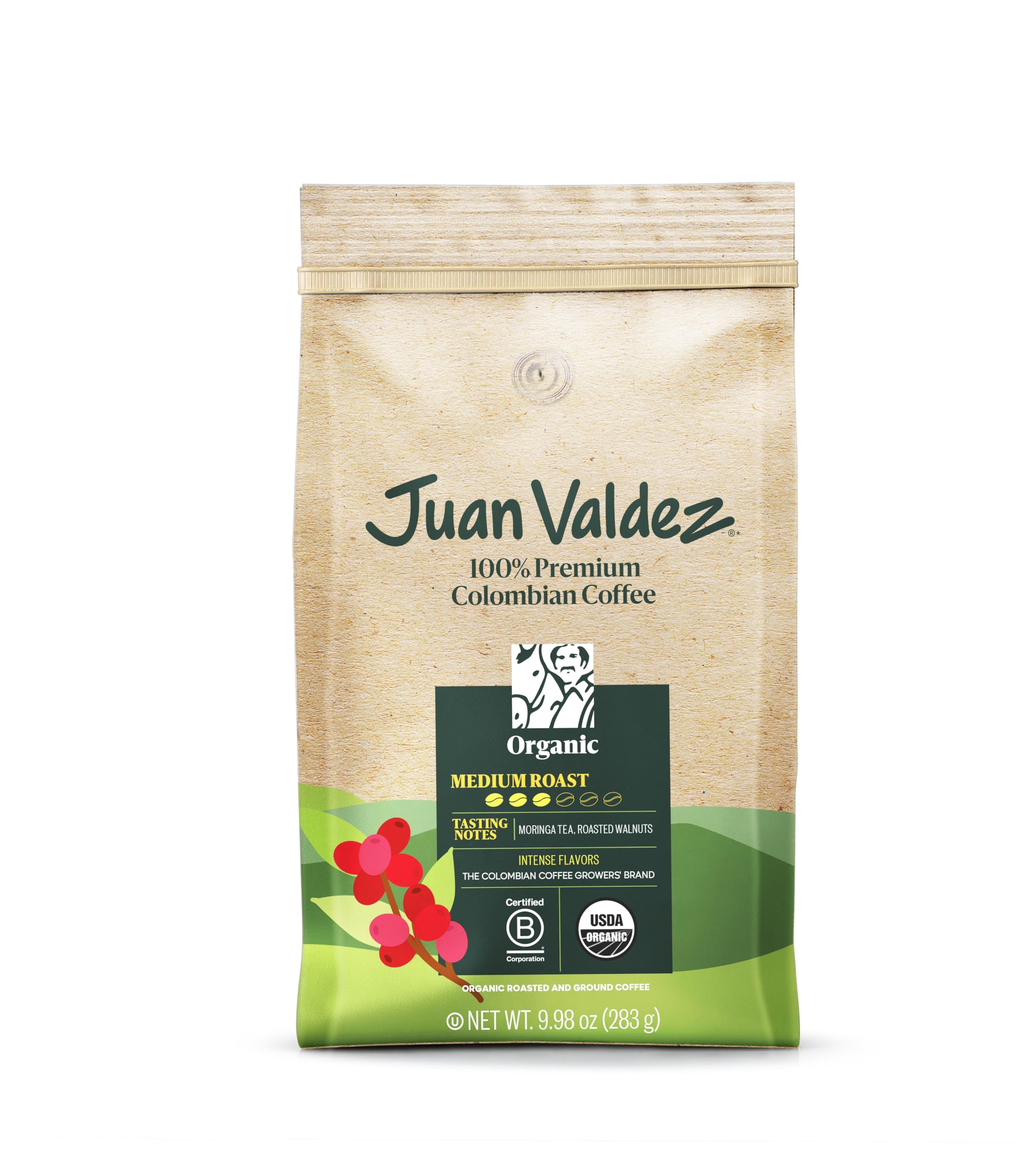 Organic Ground Coffee - Balanced Roast | 100% Colombian Arabica Beans | 100% Colombian Coffee | Certified USDA Organic | Notes of Moringa Tea & Roasted Nuts | 10 oz / 283 gr