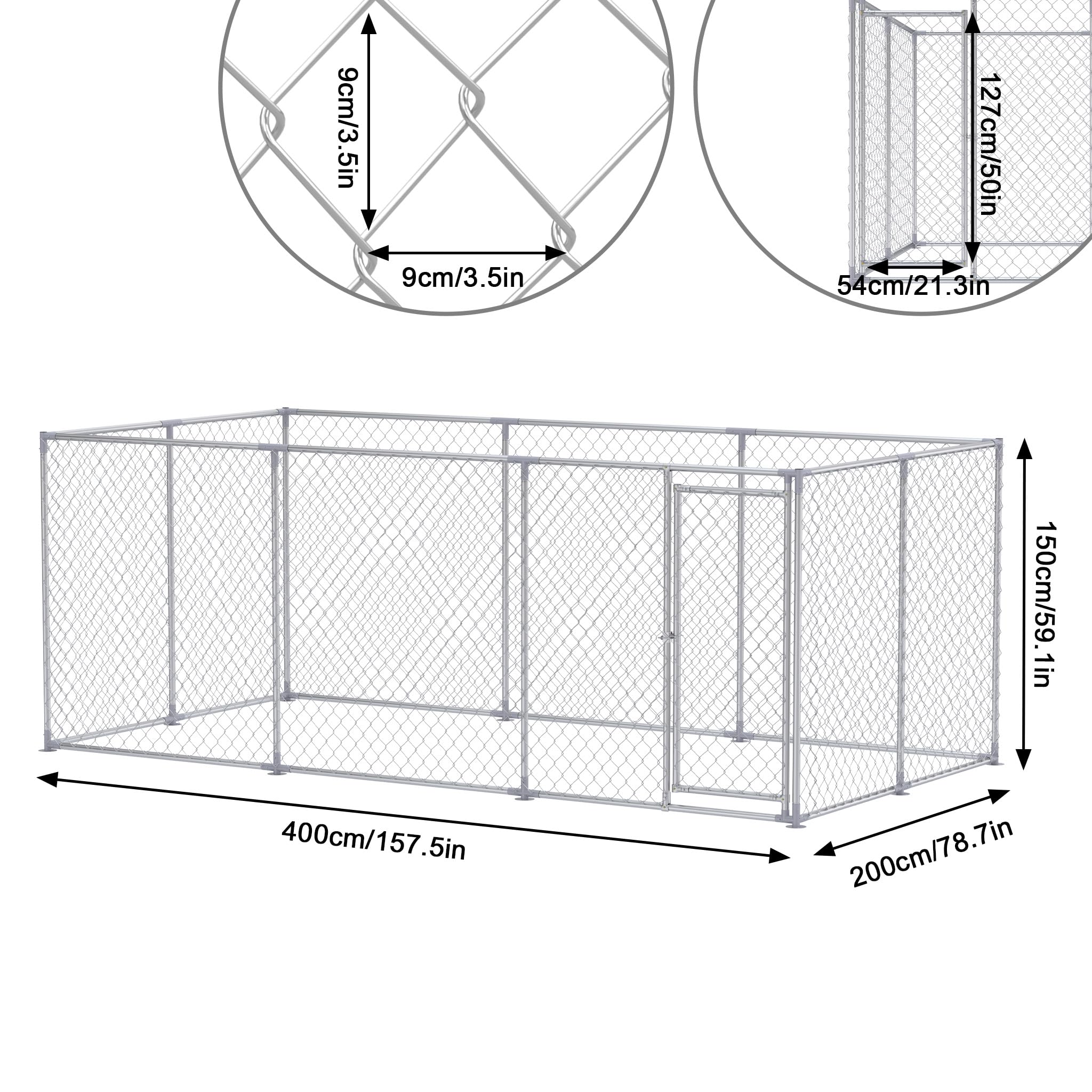 UISEBRT Hundezwinger Hundehütte Outdoor Hundehaus 400x200x150 cm Hundekäfig Welpenlaufstall Verschließbares Riegelsystem und Sicheres Design