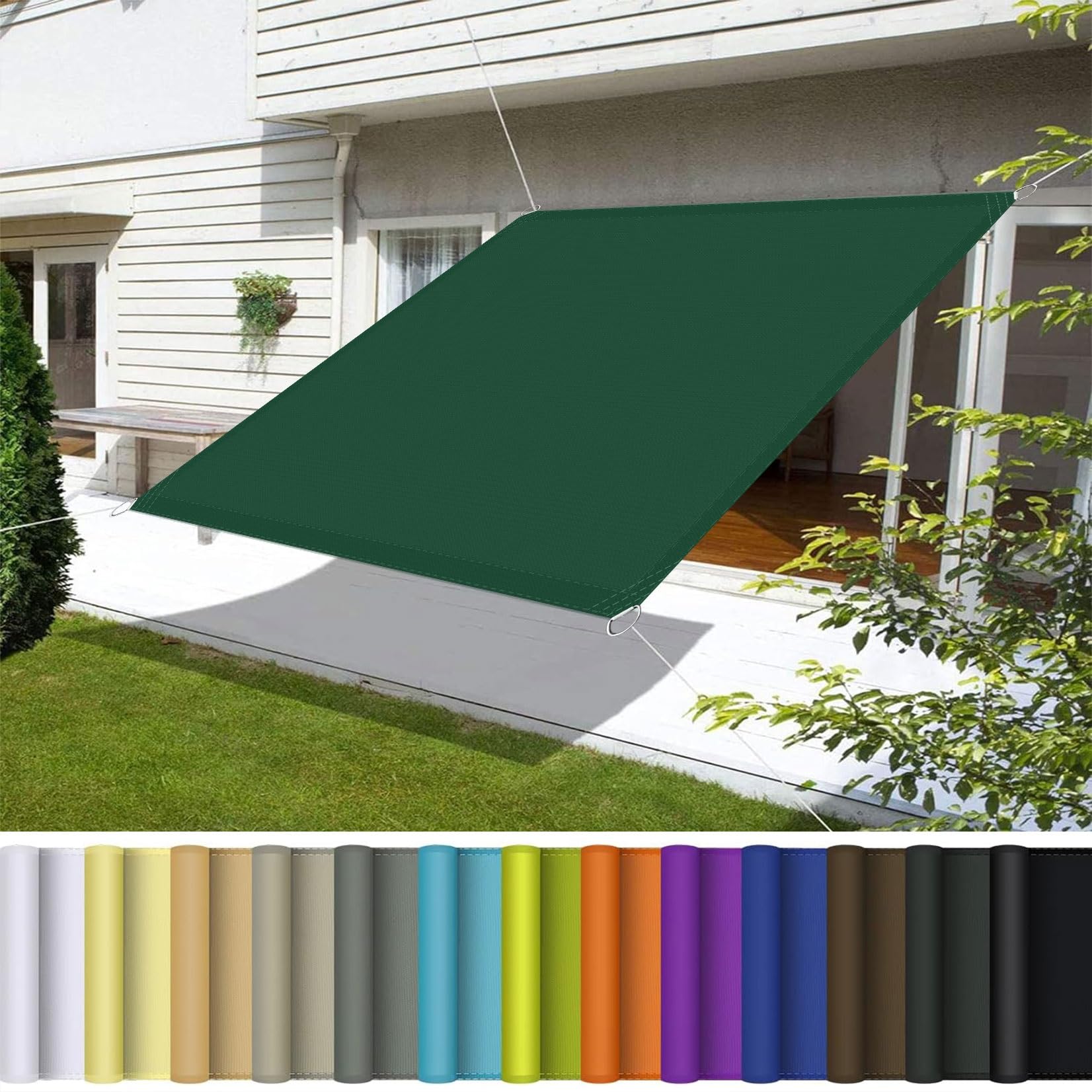 Toile ombrage pour patio et jardins bâche rectangulaire 3.8x9m imperméable verte