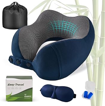 Cirorld Neck Pillow for Traveling, Travel Pillows for Airplanes,100% Pure Memory Foam Travel Neck Pillow, Adjustable Flight Pillow, Portable Plane Accessories with Eye Mask, Earplugs, Carry Bag