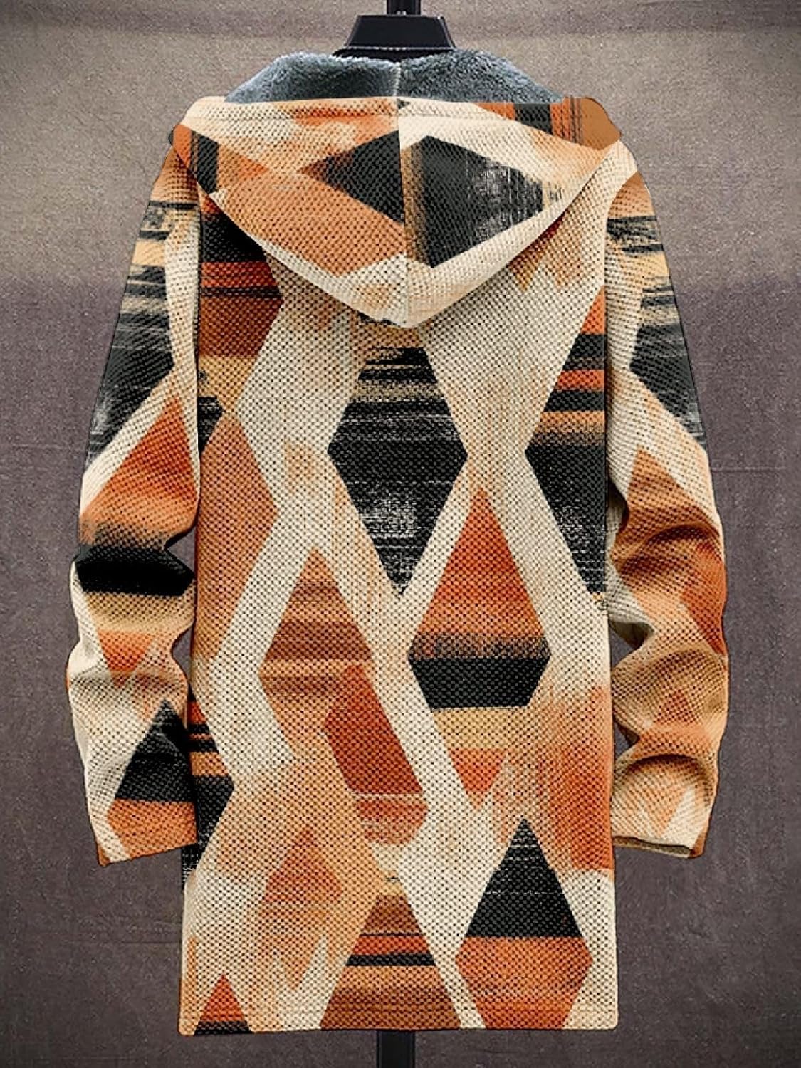 2025 Men's Ethnic Pattern Hooded Jacket Long Cardigan Hoodies Full Zip Vintage Knitted Zipper Coat with Pocket - Image 3