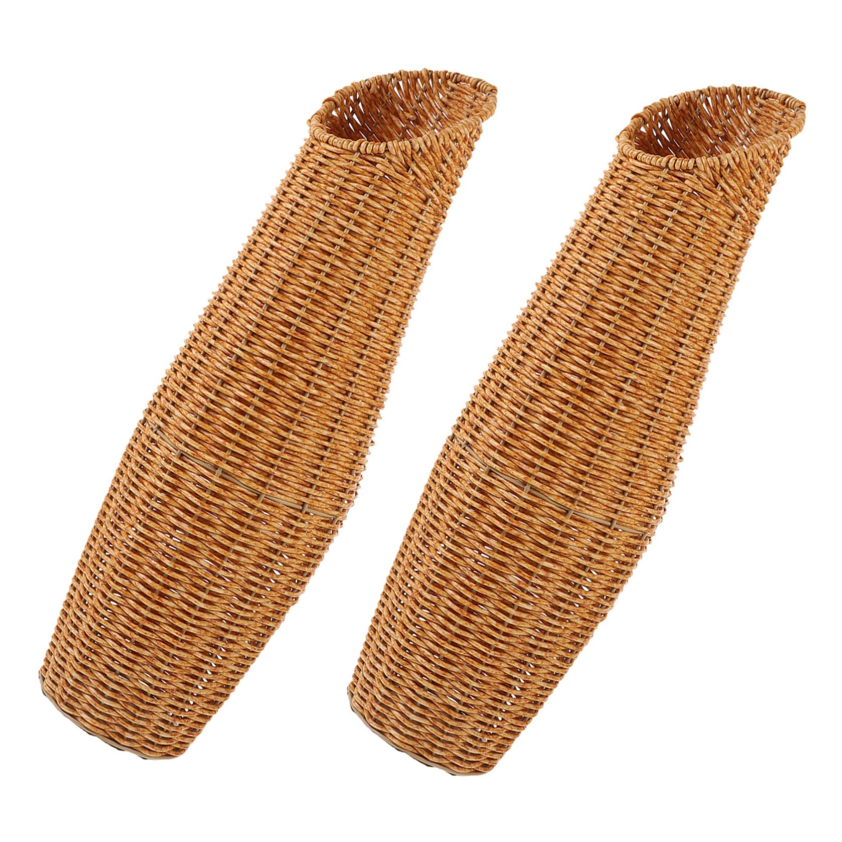 Jarrón de Suelo Alto de Ratán Sintético Tejido, 2 Piezas, Ligero y Decorativo para Flores Secas y Artificiales, Adecuado Entrada Hogar
