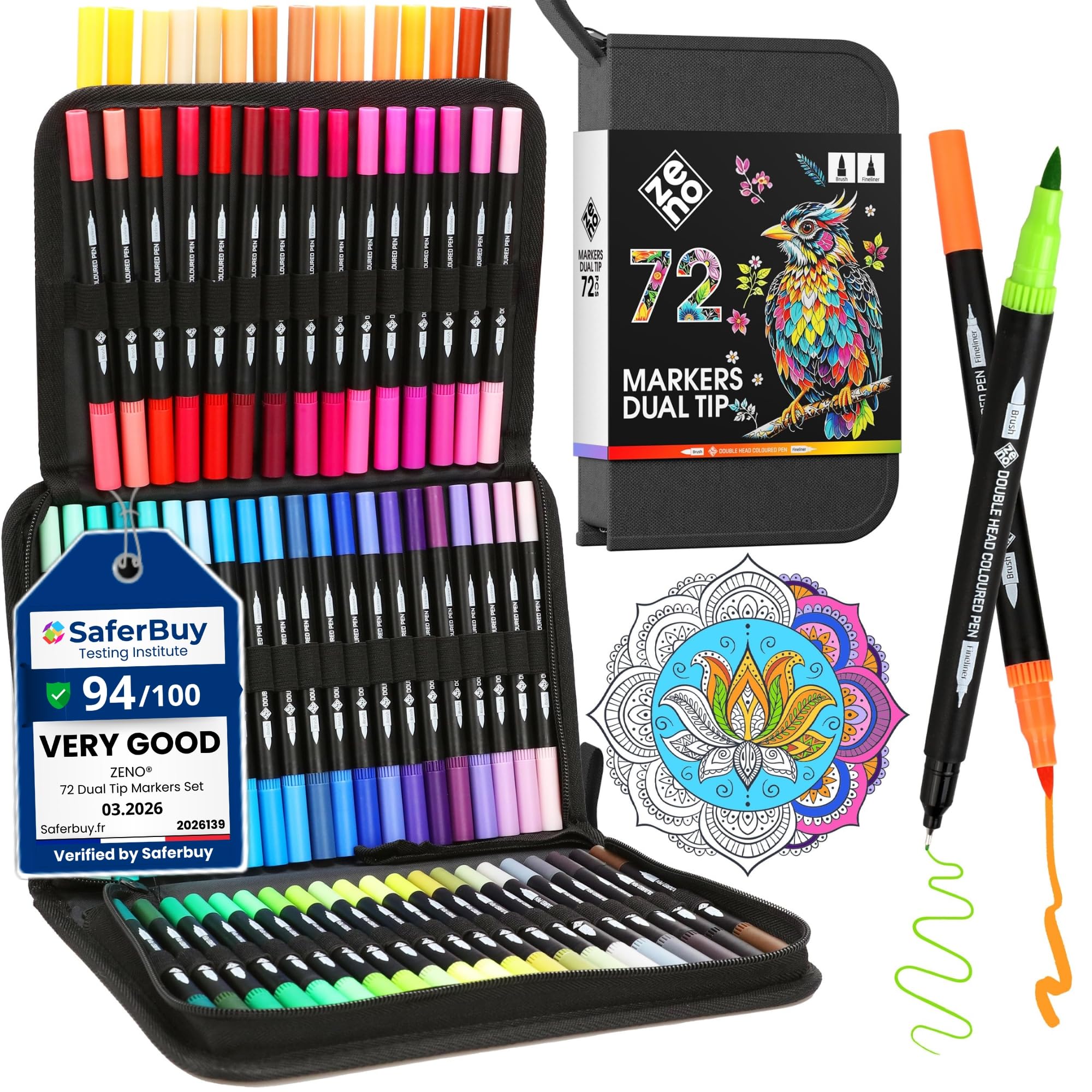 Amazon.com: ZENO 72 Dual Tip Markers Set-B with Case – No-Bleed