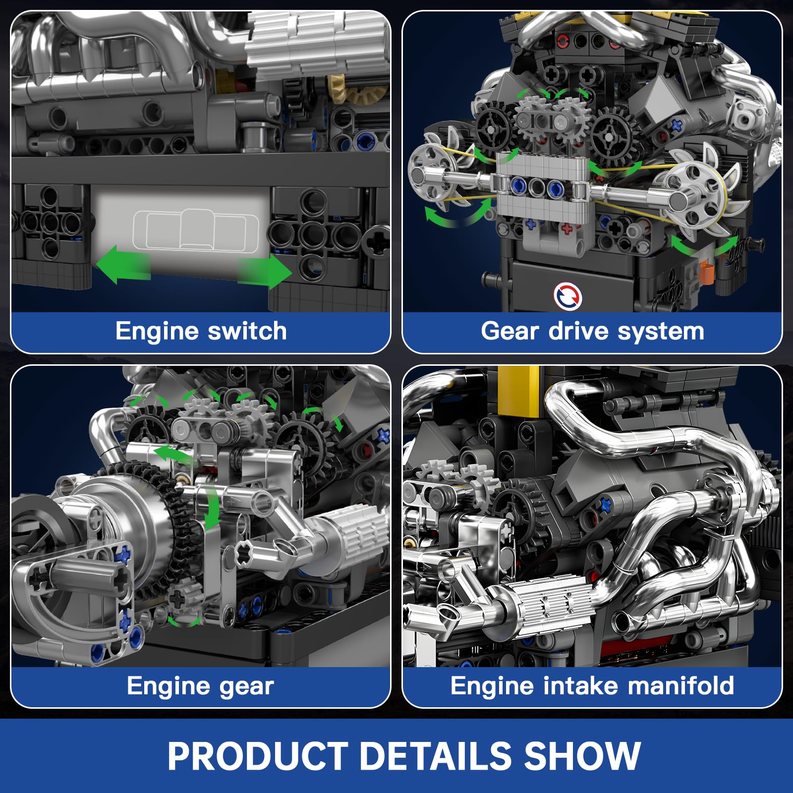 Mould King 10203 Kit Motore V8 Da Costruzione, Modello Simulazione Motore Auto Con 1169 Pezzi, Per Adulti