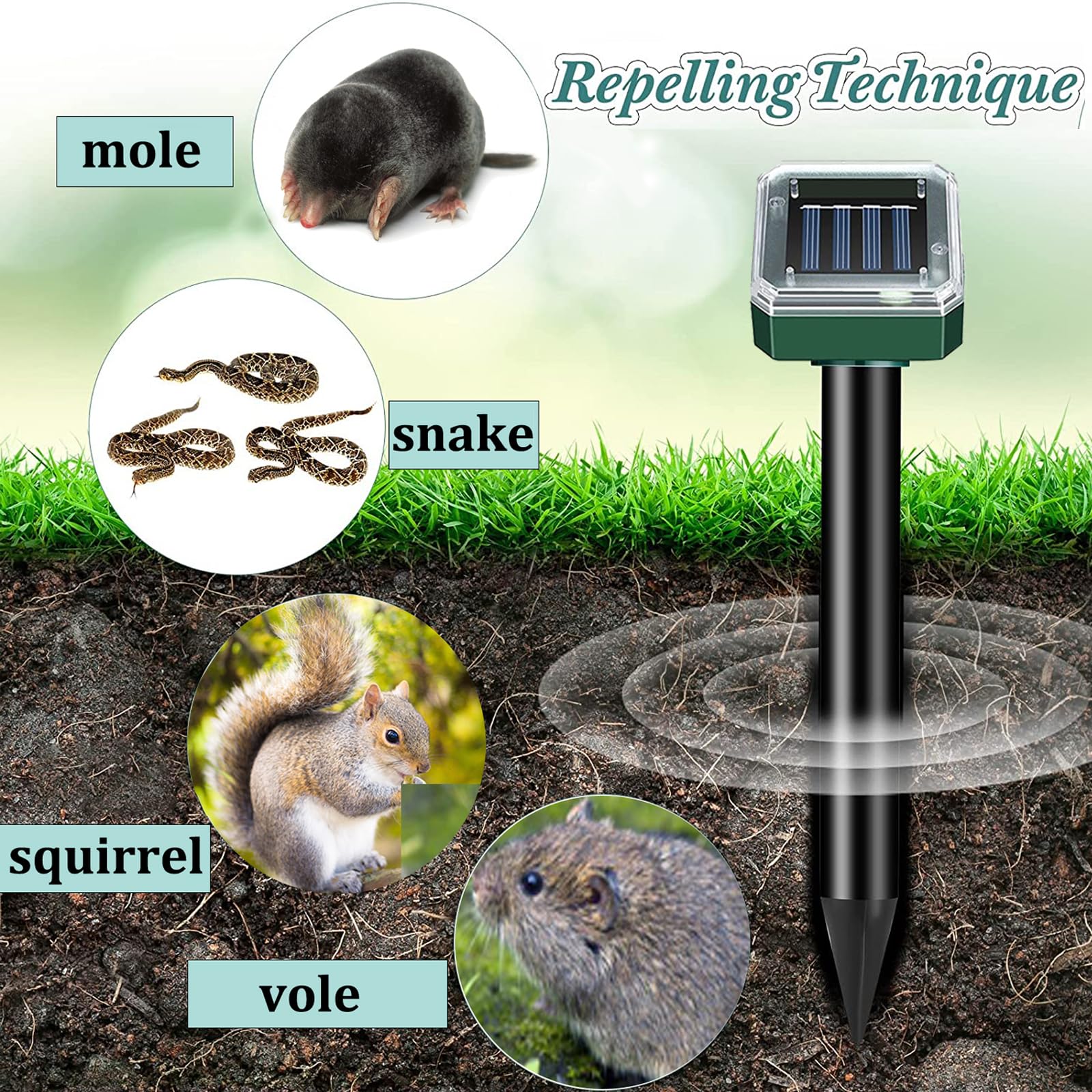 Maulwurfschreck 10Pack Solarbetriebene Schlangenabwehr Outdoor, Gopher Abwehr für Rasen Garten Hof, Maulwurf und Wühlmausvertreiber Wasserdicht, Wirksam Abwehr Gophers Schlange