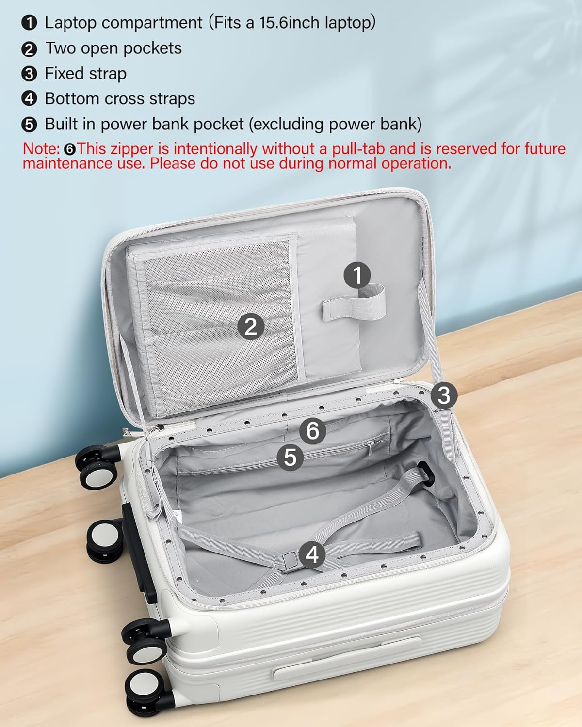 Hanke 20 Inch Expandable Carry On Luggage Airline Approved Top Opening Travel Luggage Rolling Suitcase with Cup Holder Hard Shell Suitcases with Wheels (Smoke White) - Image 7