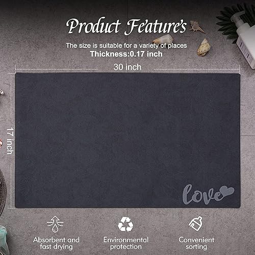 Miniatura 6 de Tapete de baño antideslizante de secado rápido 16 x 24 pulgadas suave lavable delgado gris oscuro