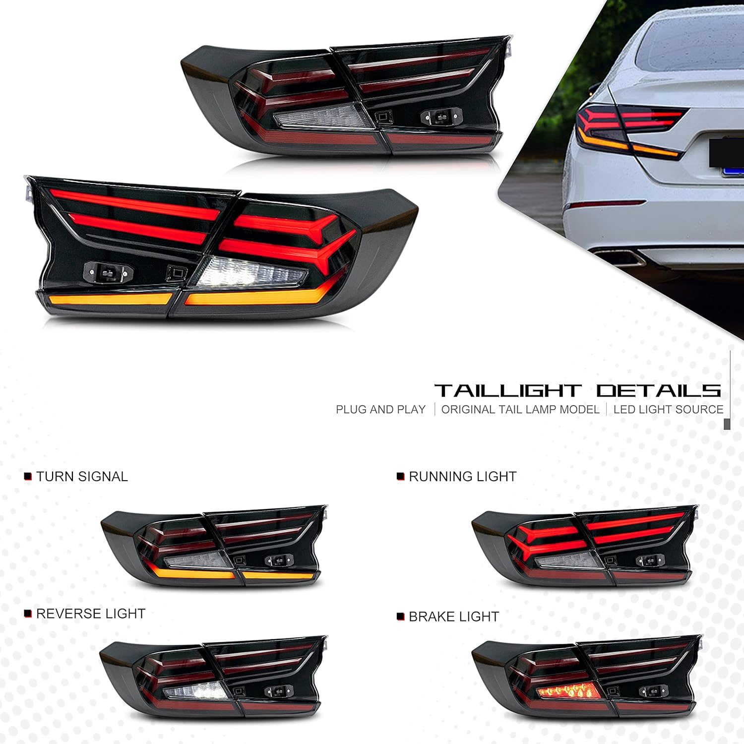 inginuity time LED Tail Lights For Honda Accord 10th Gen 2018 2019 2020 2021 2022 Animation DRL Sequential Indicator Rear Lamp Assembly (Black)