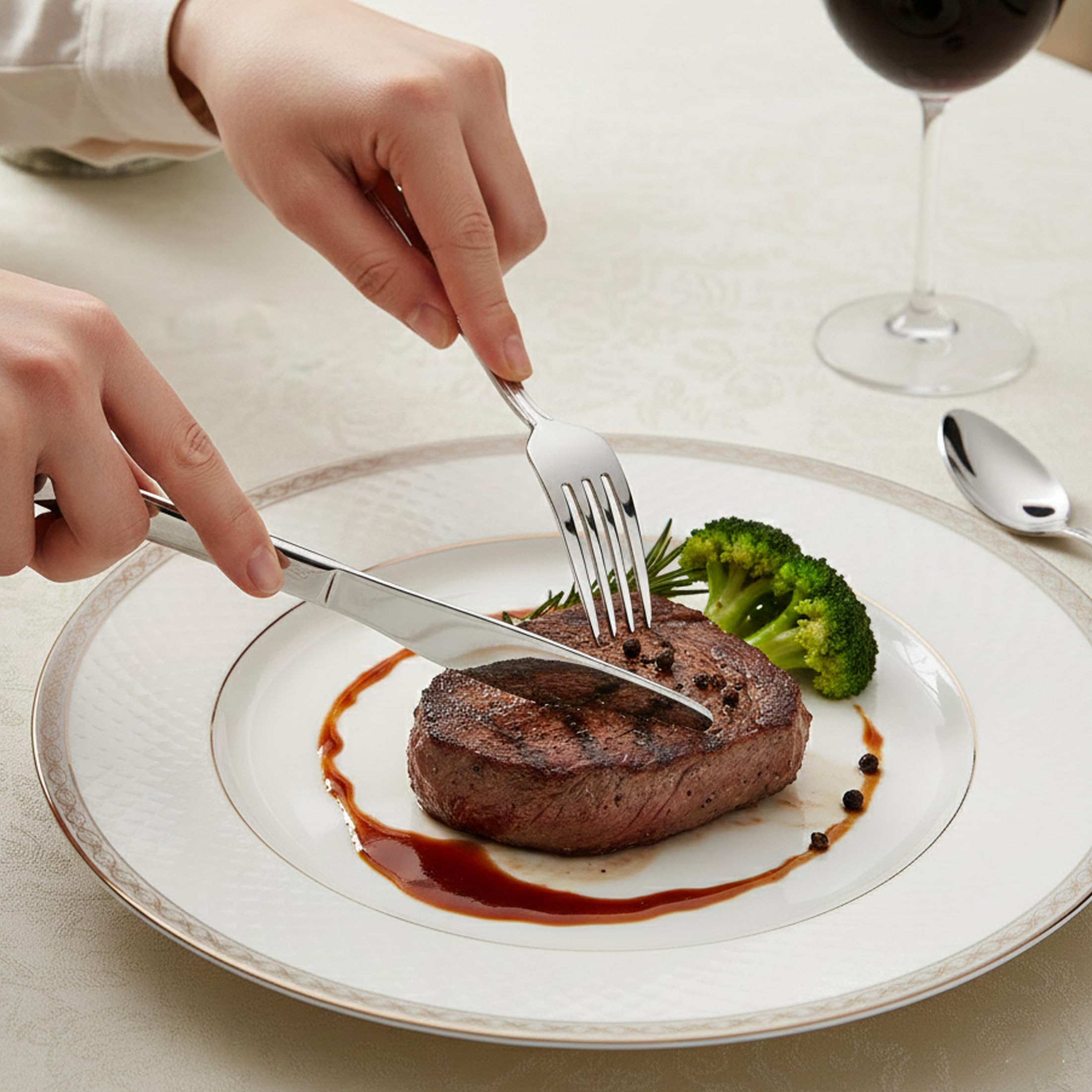 Coltello in acciaio inossidabile di qualità, confezione da 24 (8,3 pollici / 20,1 cm), lavabile in lavastoviglie, lucidatura a specchio, coltelli da cena per cucina domestica o ristorante