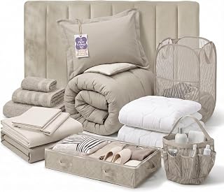 Hearth & Harbor 14 Piece Complete Dorm Room Set, Twin XL Comforter Set, Includes Sheet Set, Mattress Protector, Headboard, Towels & Organizers - All Dorm Accessories Included