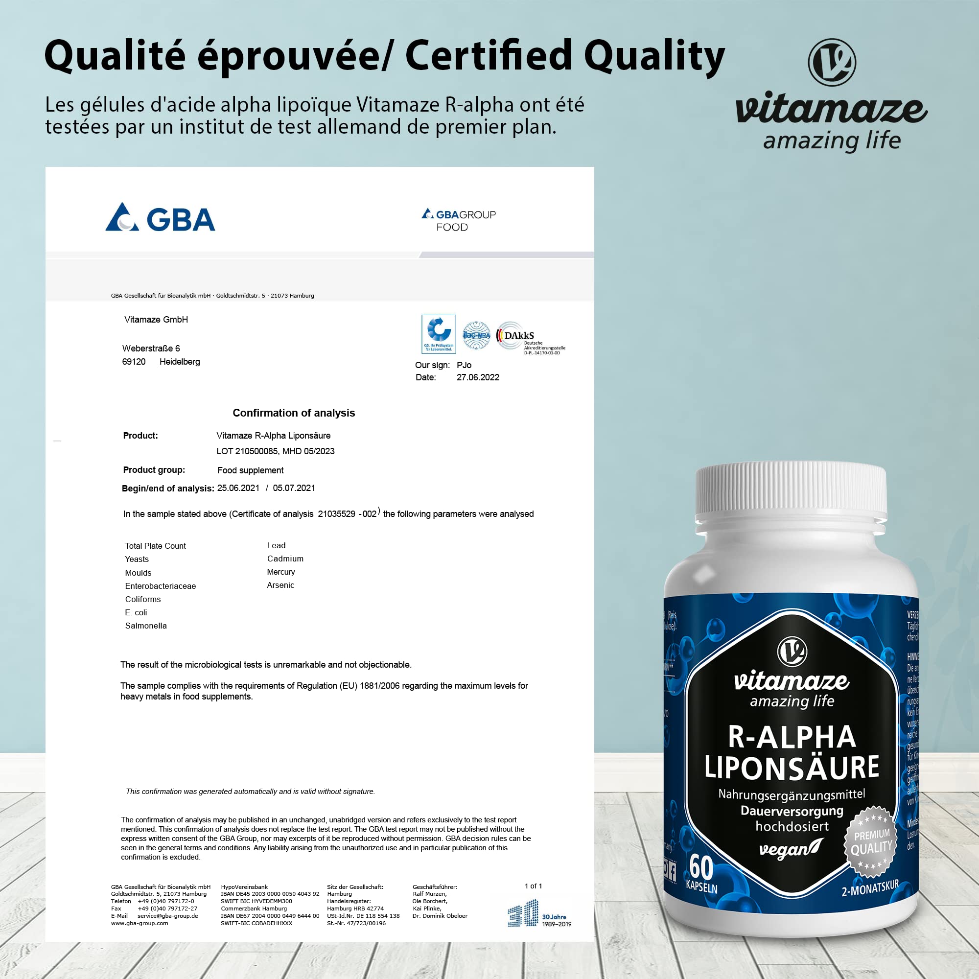 Acide Alpha-Lipoïque à Haute Dose, 200 mg par Capsule, Vegan, 60 Gelules pour 2 Mois, Forme Naturelle D'Acide Thioctique, Complément Alimentaire sans Additifs Inutiles