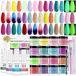 Morovan Dip Powder Nail Kit: 30 Pcs Dip Nails Powder Starter Kit with 22 Colors Dipping Powder - All Seasons Nail Dip Powder Kit for Nail Art Manicure Dip Powder Liquid Set