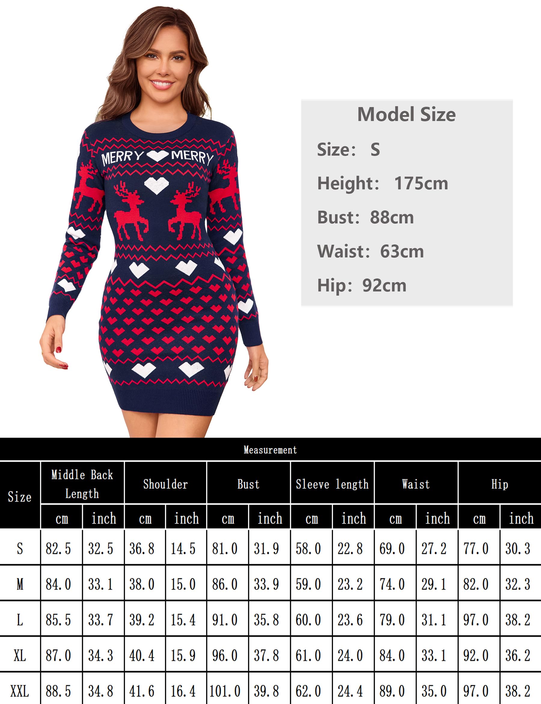 Uniexcosm Robe de Noël Femme près du Corps Robe Pull Hiver Noël col Rond avec Dessin Renne