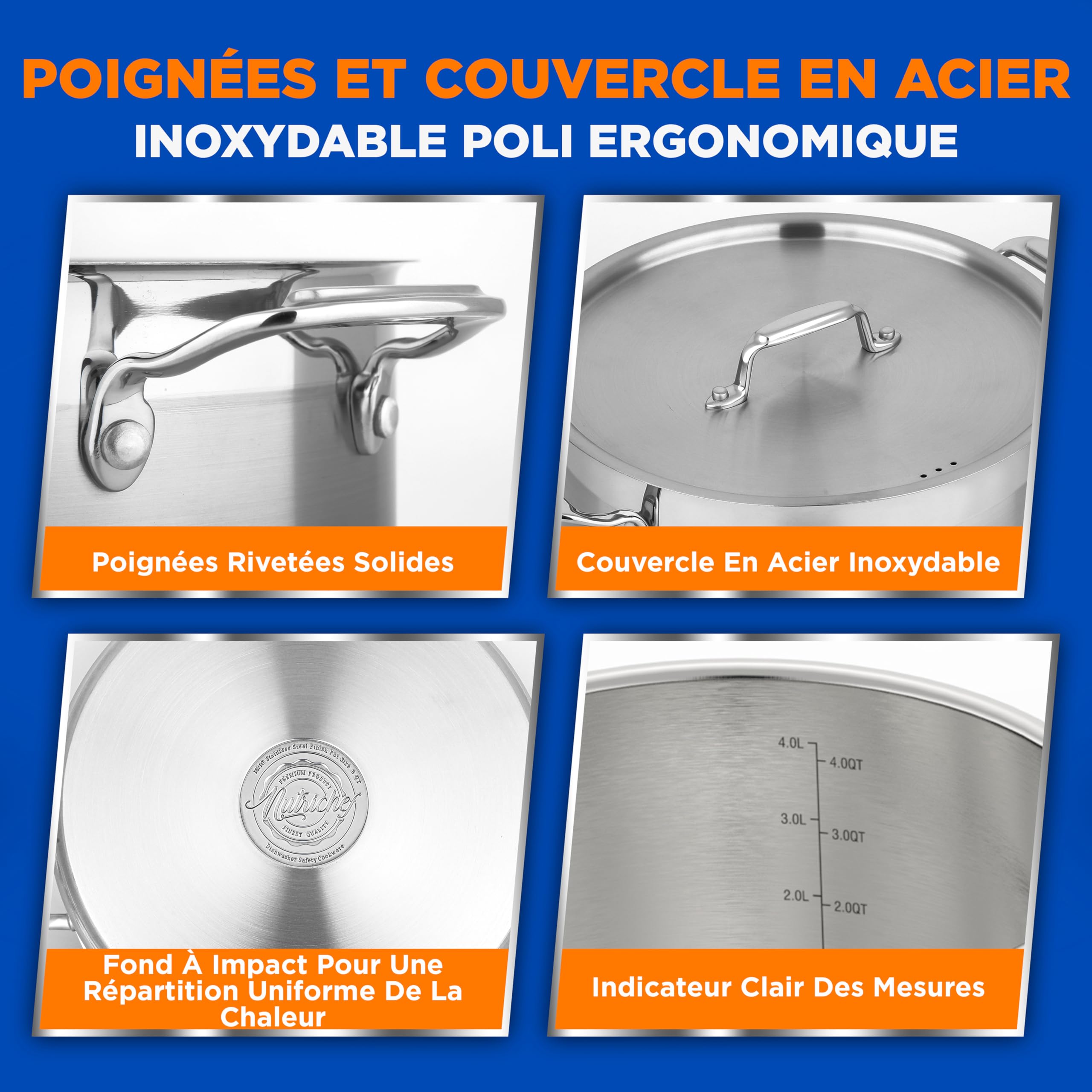 NutriChef Marmite De 5 Litres En Acier Inoxydable Avec Couvercle