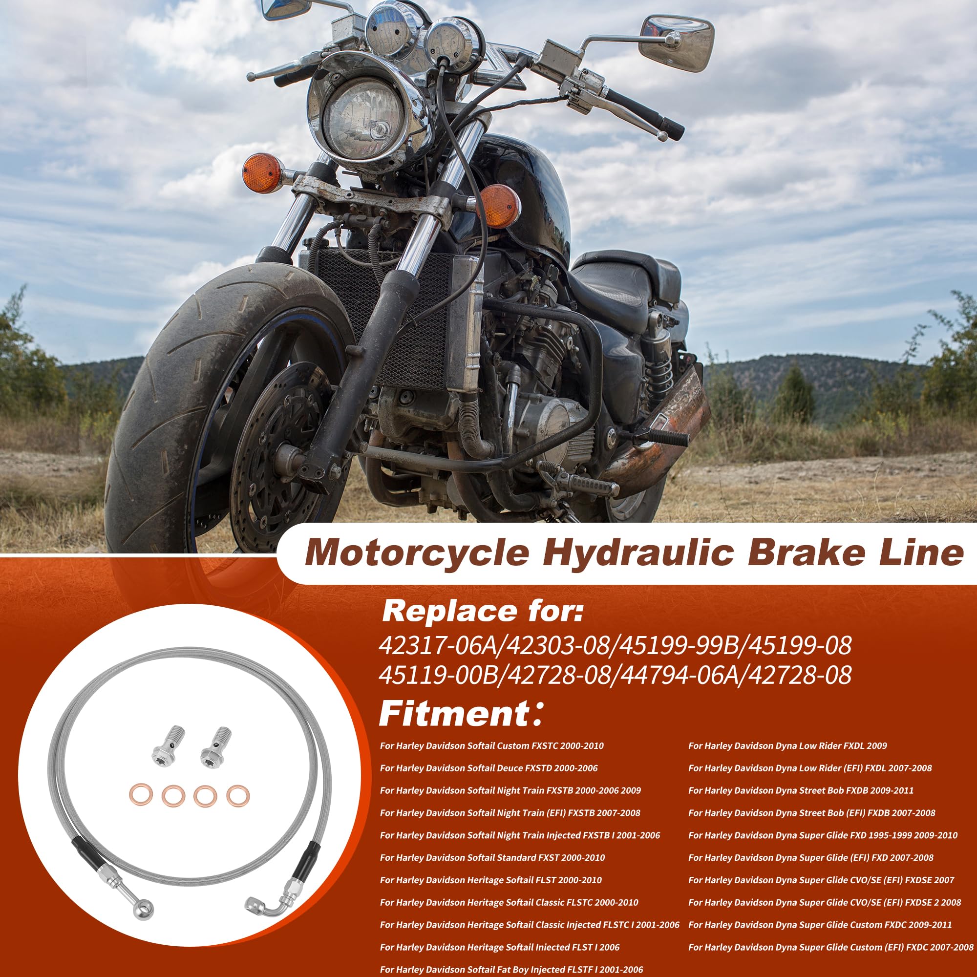 ACROPIX Kit de tuyau d'huile de frein et d'embrayage de moto de 137,2 cm pour guidon de 40,6 à 45,7 cm en acier inoxydable pour Harley Davidson Softail Custom FXSTC 42317-06A Argenté